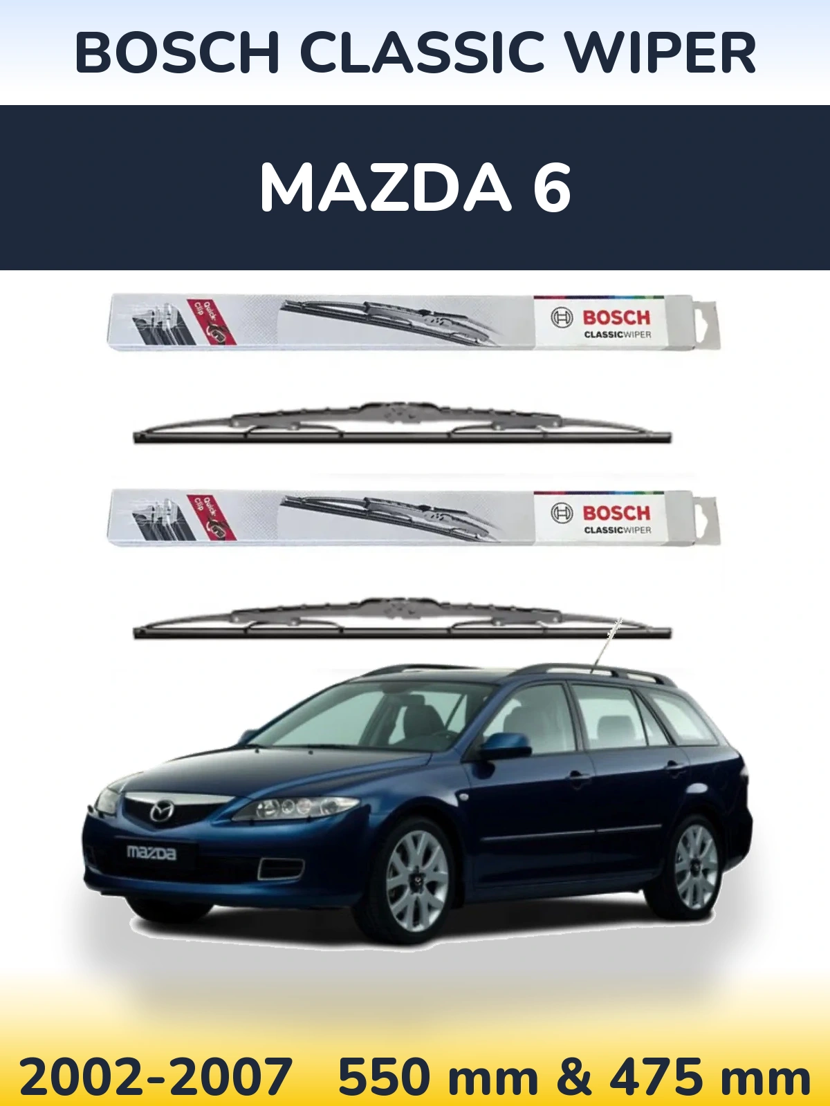 Комплект передних дворников BOSCH Classic Wiper 550 & 475 мм для Mazda 6 2002-2007