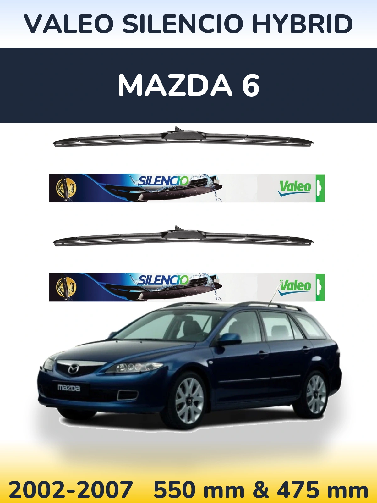 Комплект передних дворников Valeo Silencio Hybrid 550 & 475 мм для Mazda 6 2002-2007