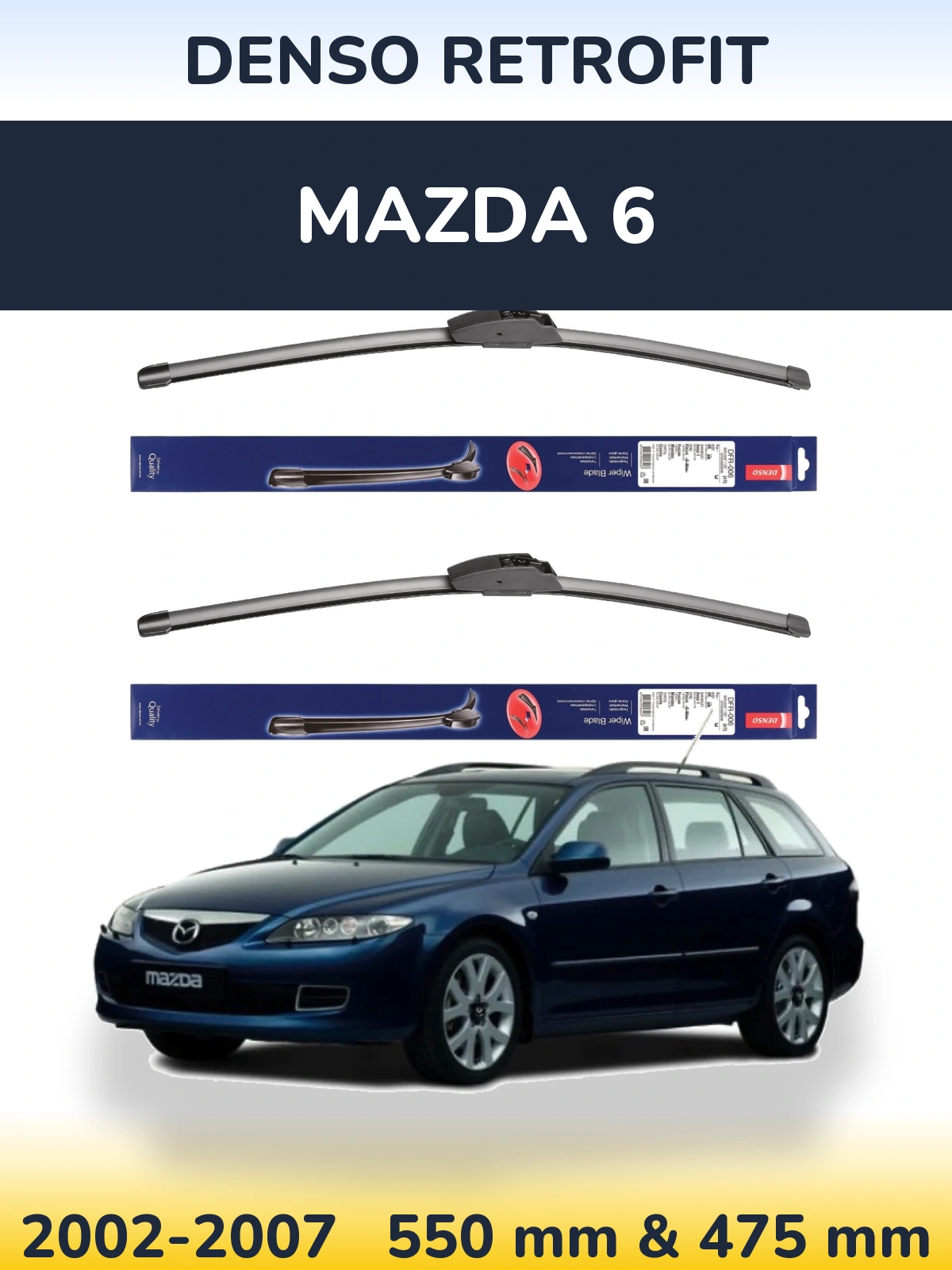 Komplet przednich wycieraczek Denso Retrofit 550 & 475 mm do Mazda 6 2002-2007