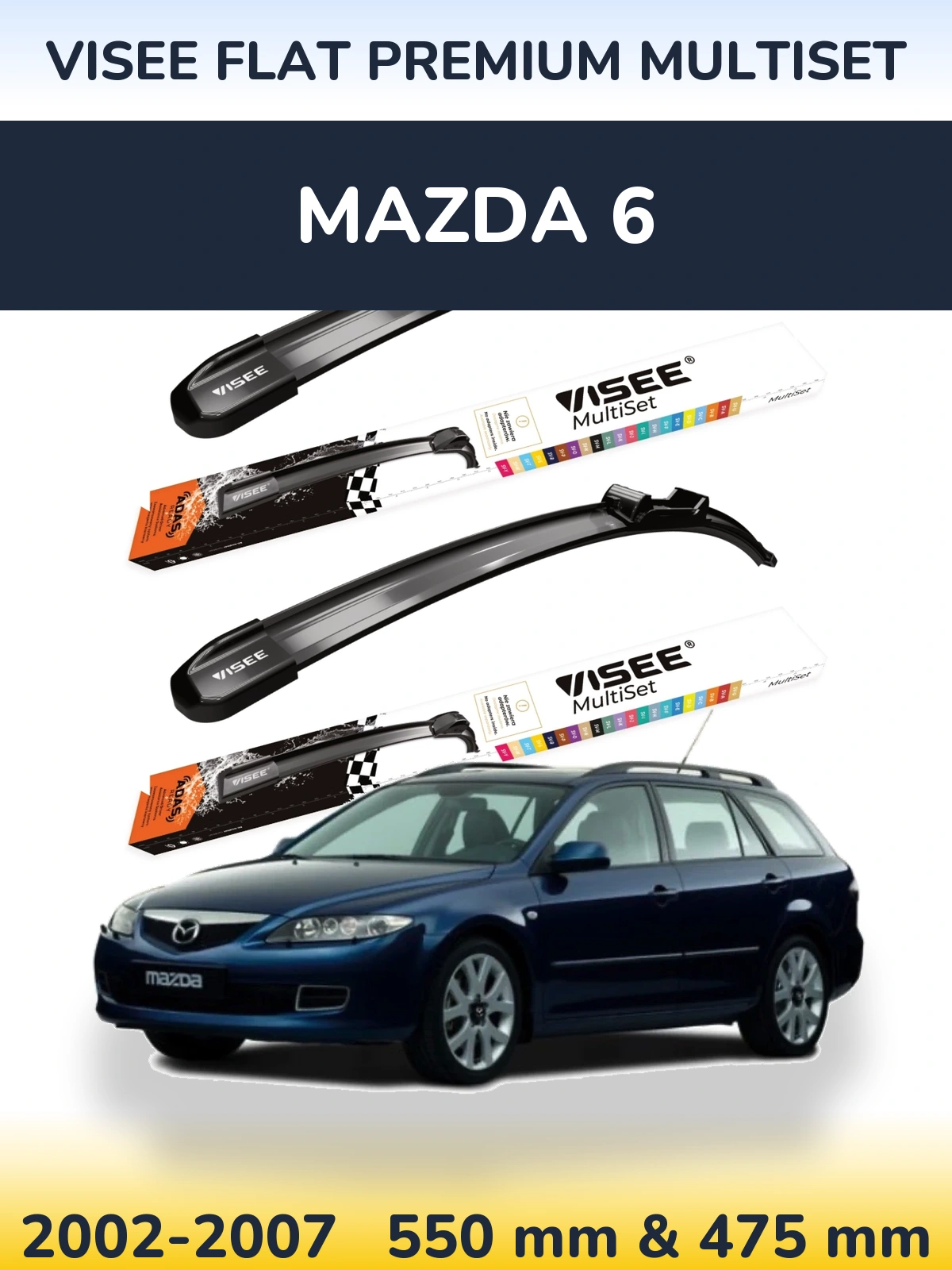 Komplet przednich wycieraczek VISEE FLAT PREMIUM MultiSet 550 & 475 mm do Mazda 6 2002-2007