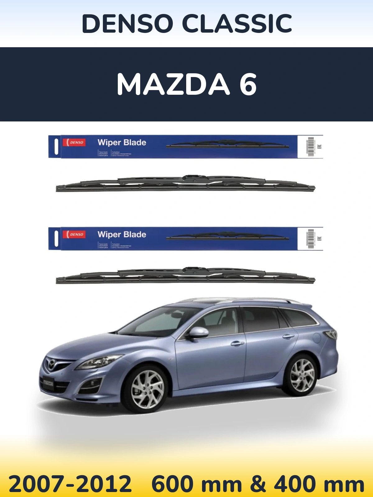 Komplet przednich wycieraczek Denso Classic 600 & 400 mm do Mazda 6 2007-2012