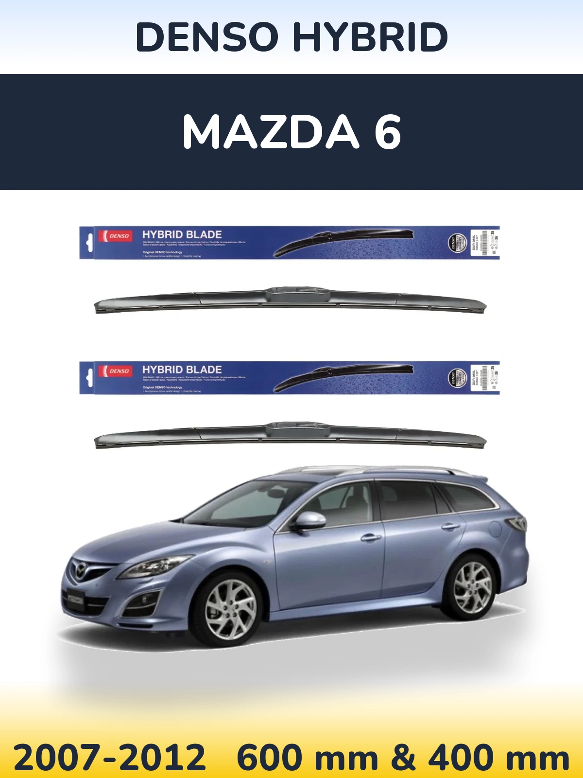 Komplet przednich wycieraczek Denso Hybrid 600 & 400 mm do Mazda 6 2007-2012