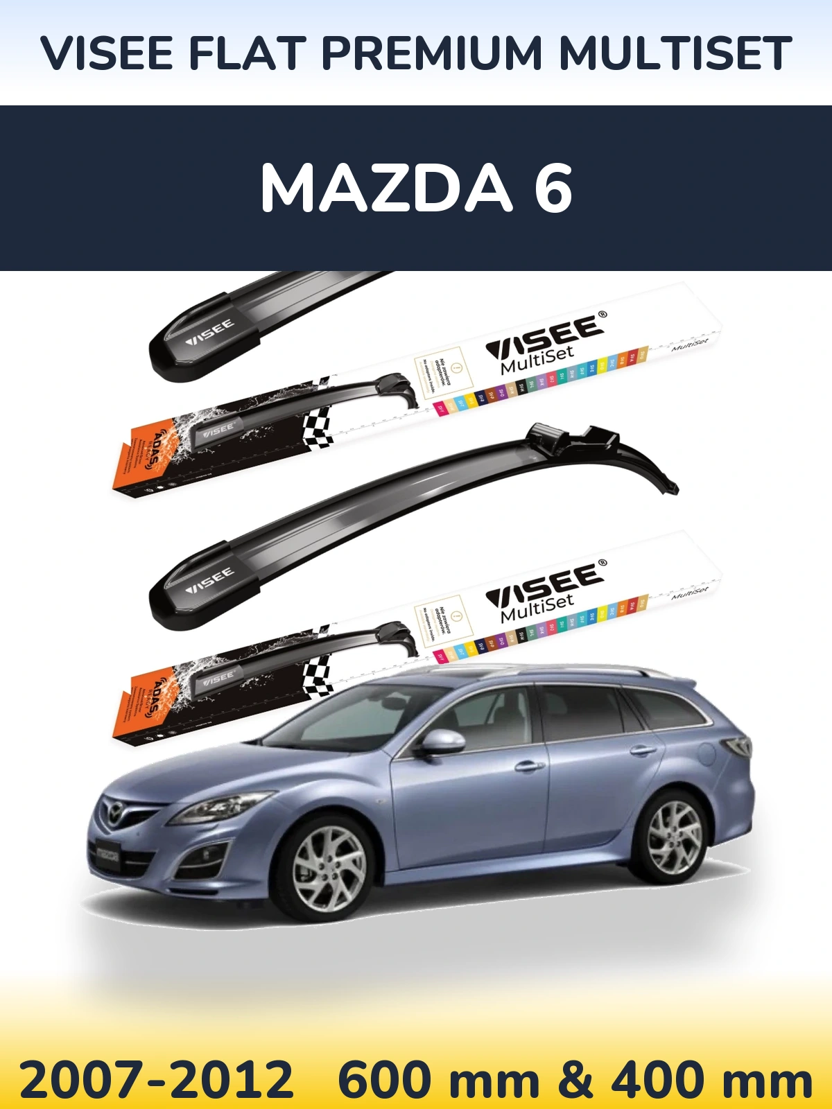 Комплект передних дворников VISEE FLAT PREMIUM MultiSet 600 & 400 мм для Mazda 6 2007-2012