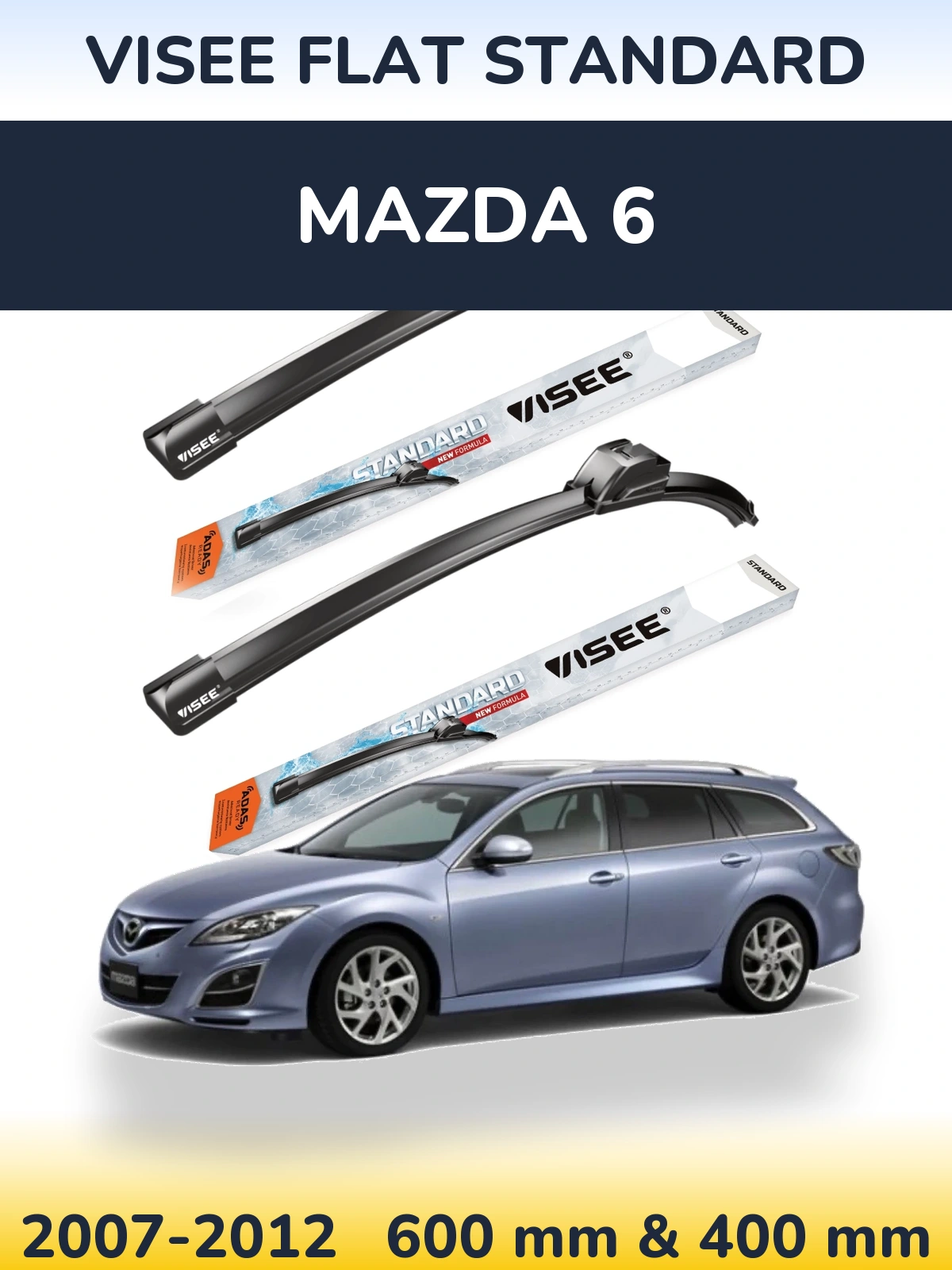Комплект передних дворников VISEE FLAT STANDARD 600 & 400 мм для Mazda 6 2007-2012