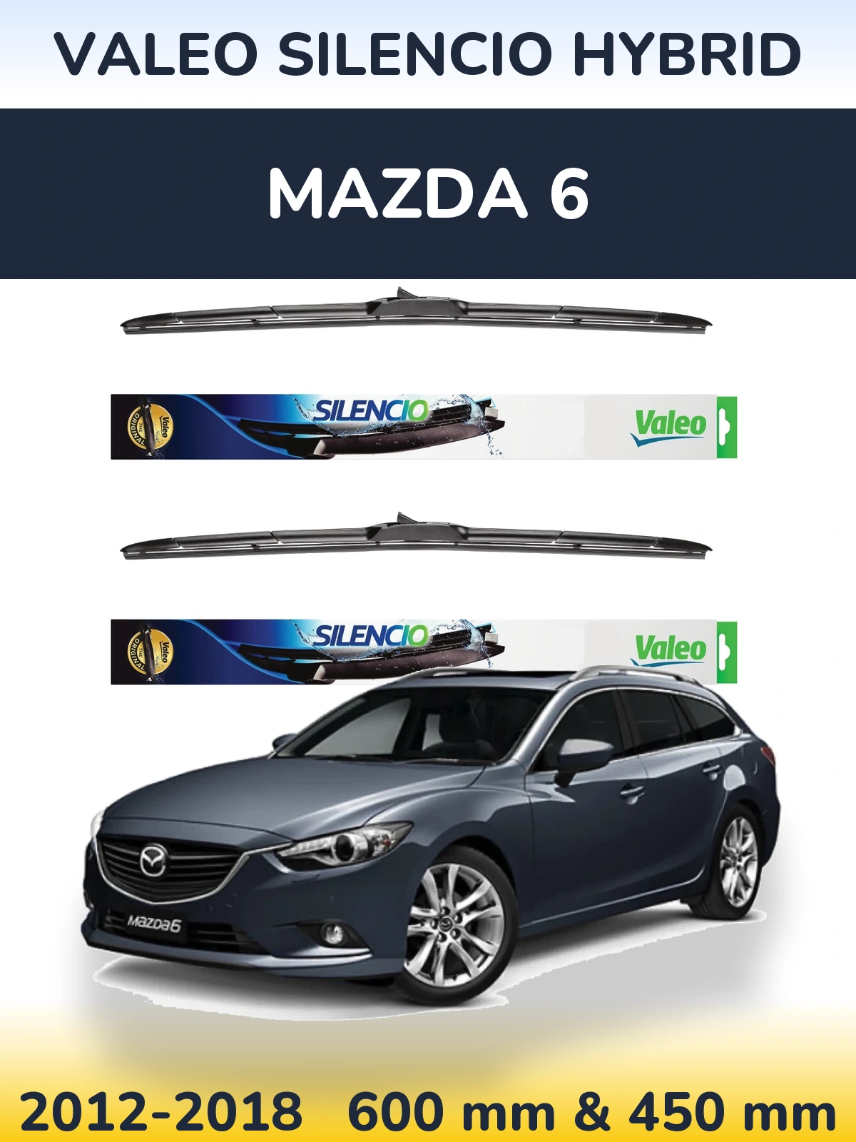 Komplet przednich wycieraczek Valeo Silencio Hybrid 600 & 450 mm do Mazda 6 2012-2018