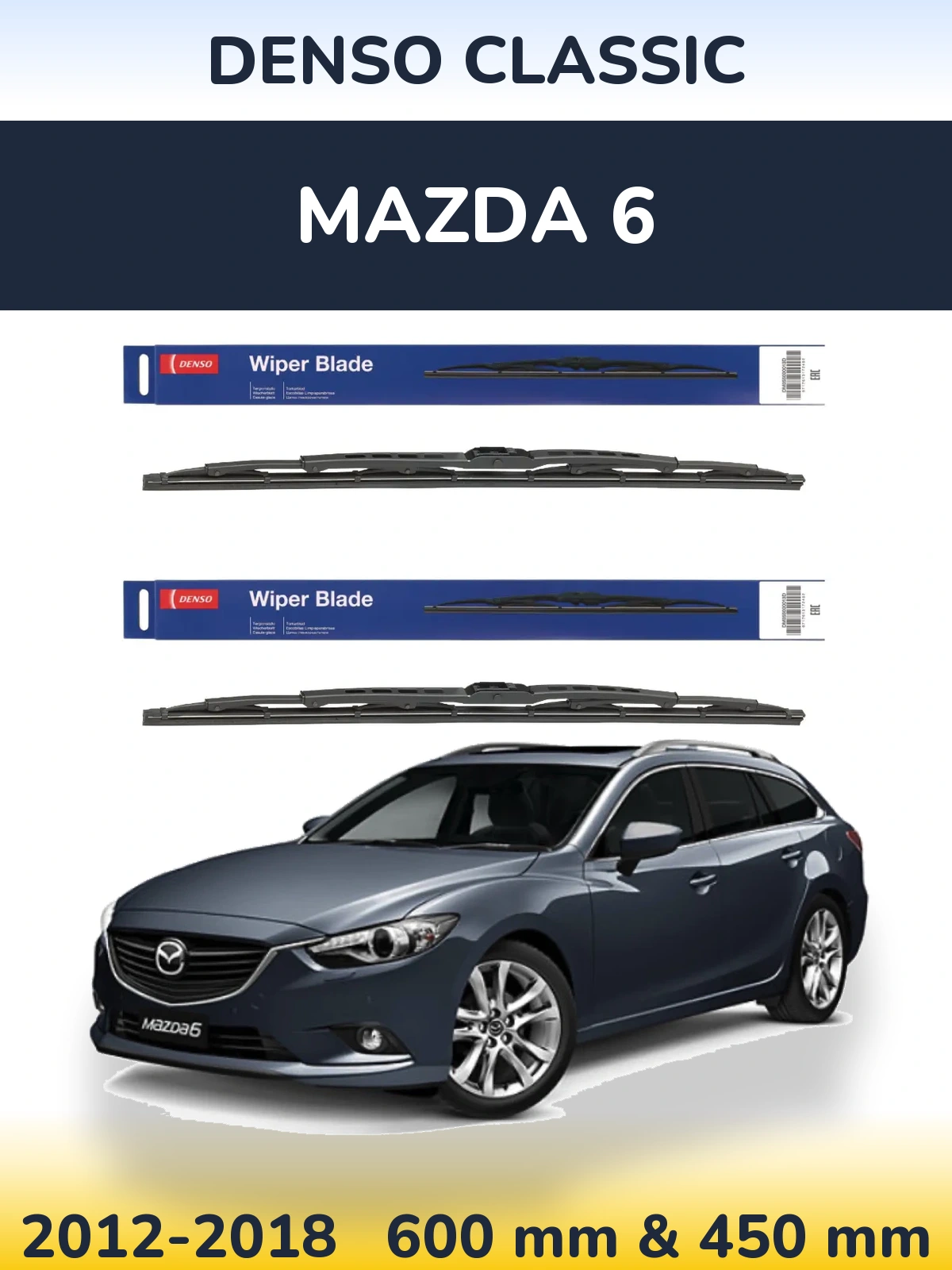 Front wiper blade set Denso Classic 600 & 450 mm for Mazda 6 2012-2018