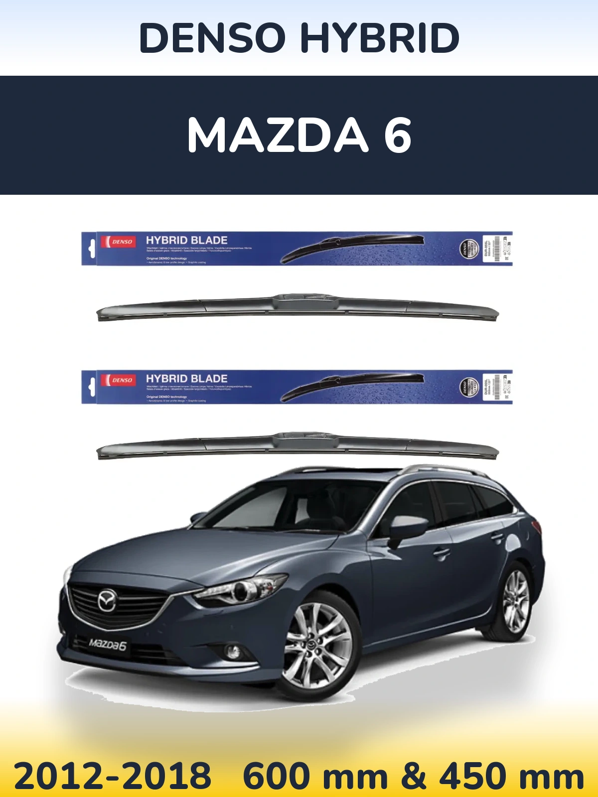 Komplet przednich wycieraczek Denso Hybrid 600 & 450 mm do Mazda 6 2012-2018