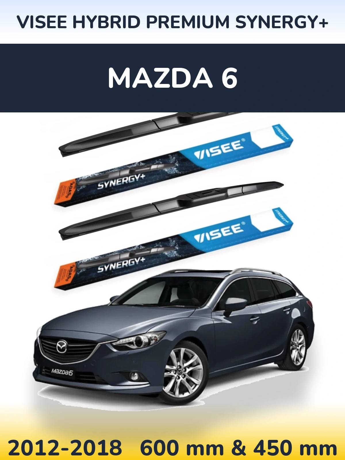 Komplet przednich wycieraczek VISEE HYBRID PREMIUM SYNERGY+ 600 & 450 mm do Mazda 6 2012-2018