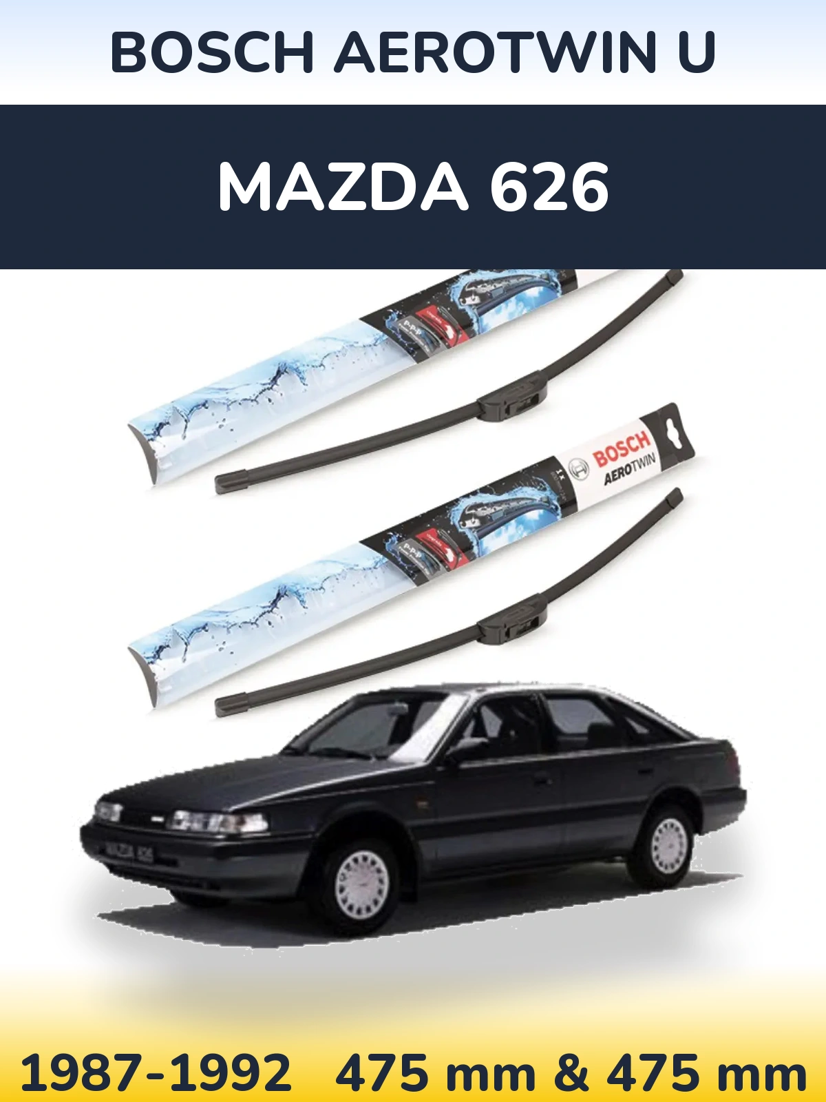 Komplet przednich wycieraczek BOSCH AeroTwin U 475 & 475 mm do Mazda 626 1987-1992