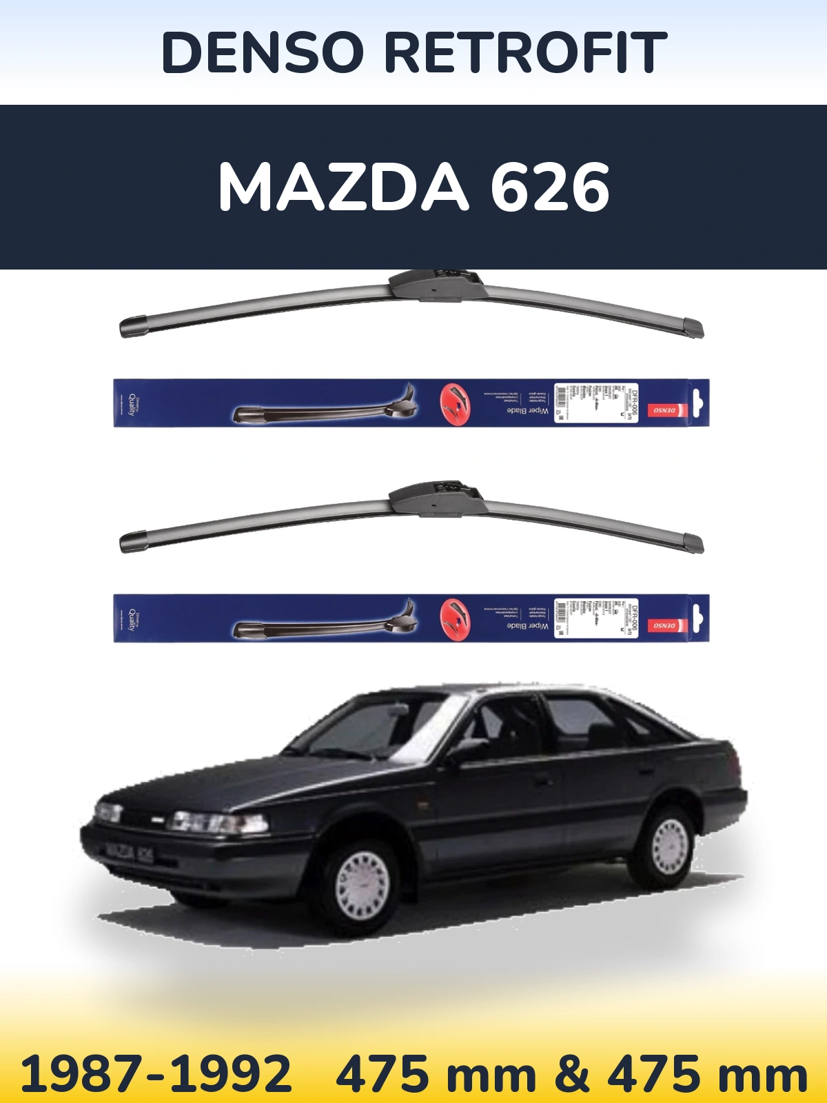 Komplet przednich wycieraczek Denso Retrofit 475 & 475 mm do Mazda 626 1987-1992