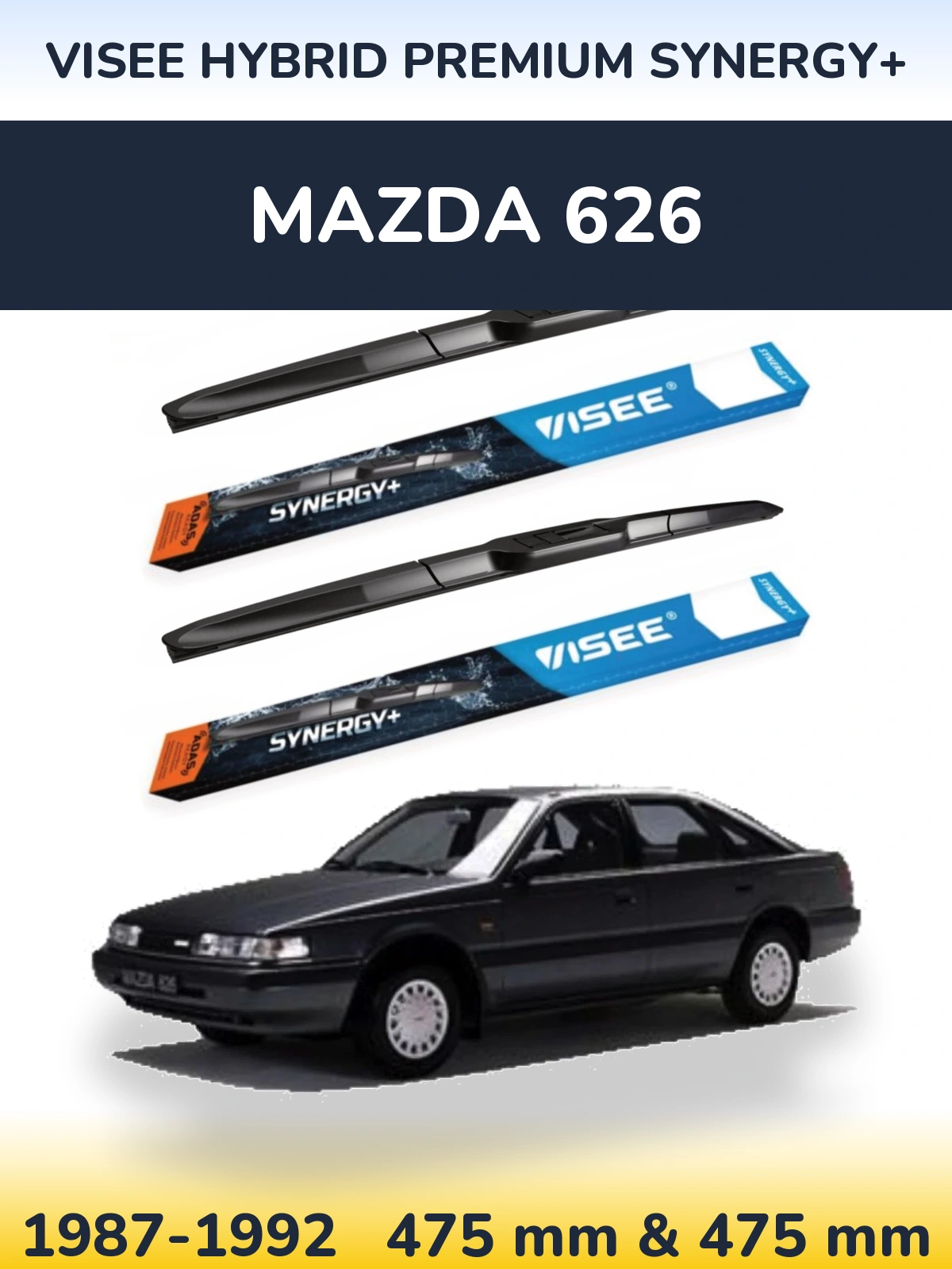 Komplet przednich wycieraczek VISEE HYBRID PREMIUM SYNERGY+ 475 & 475 mm do Mazda 626 1987-1992