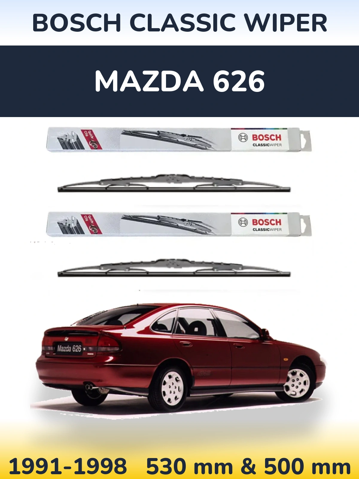 Комплект передних дворников BOSCH Classic Wiper 530 & 500 мм для Mazda 626 1991-1998
