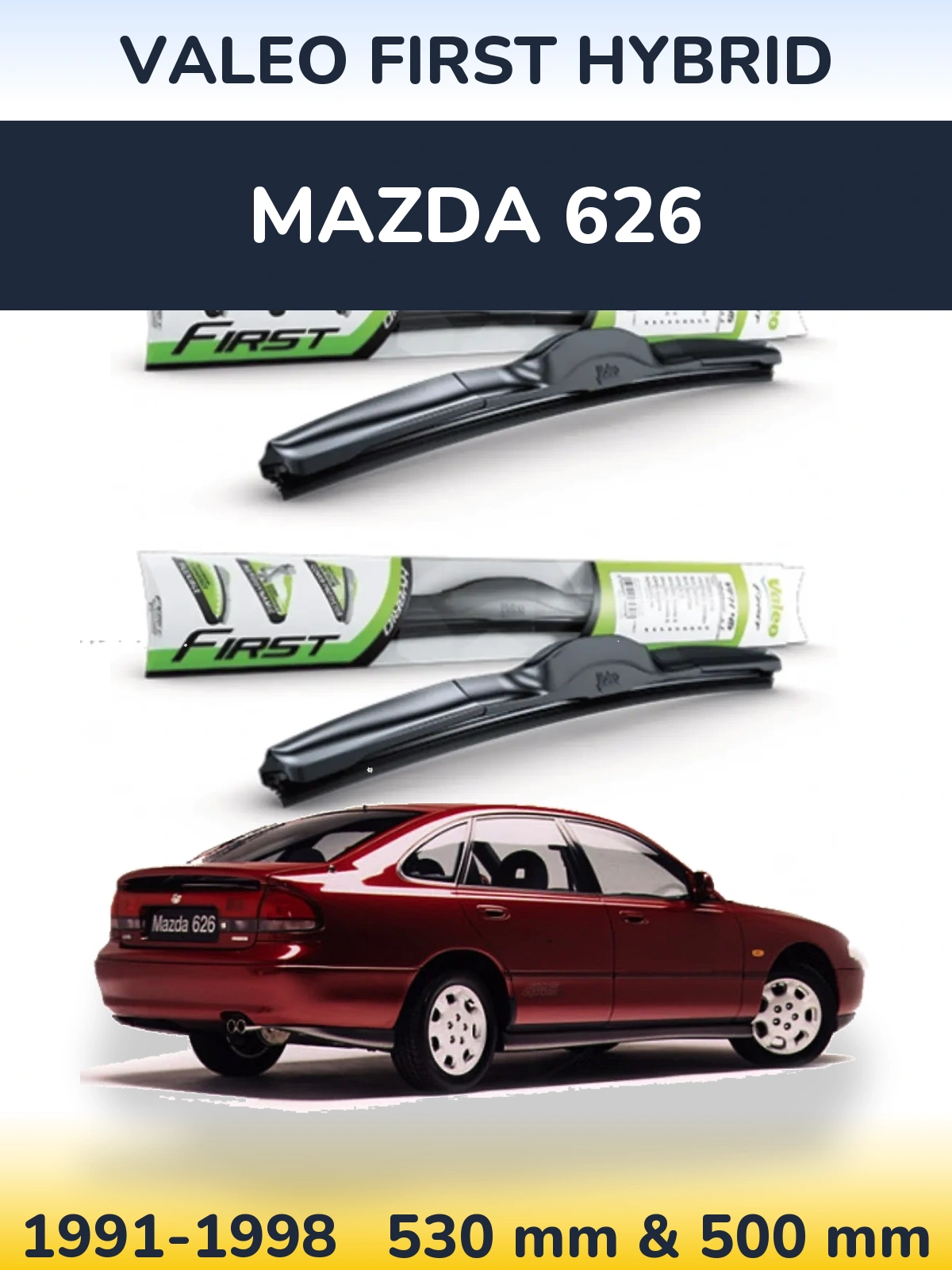 Front wiper blade set Valeo First Hybrid 530 & 500 mm for Mazda 626 1991-1998