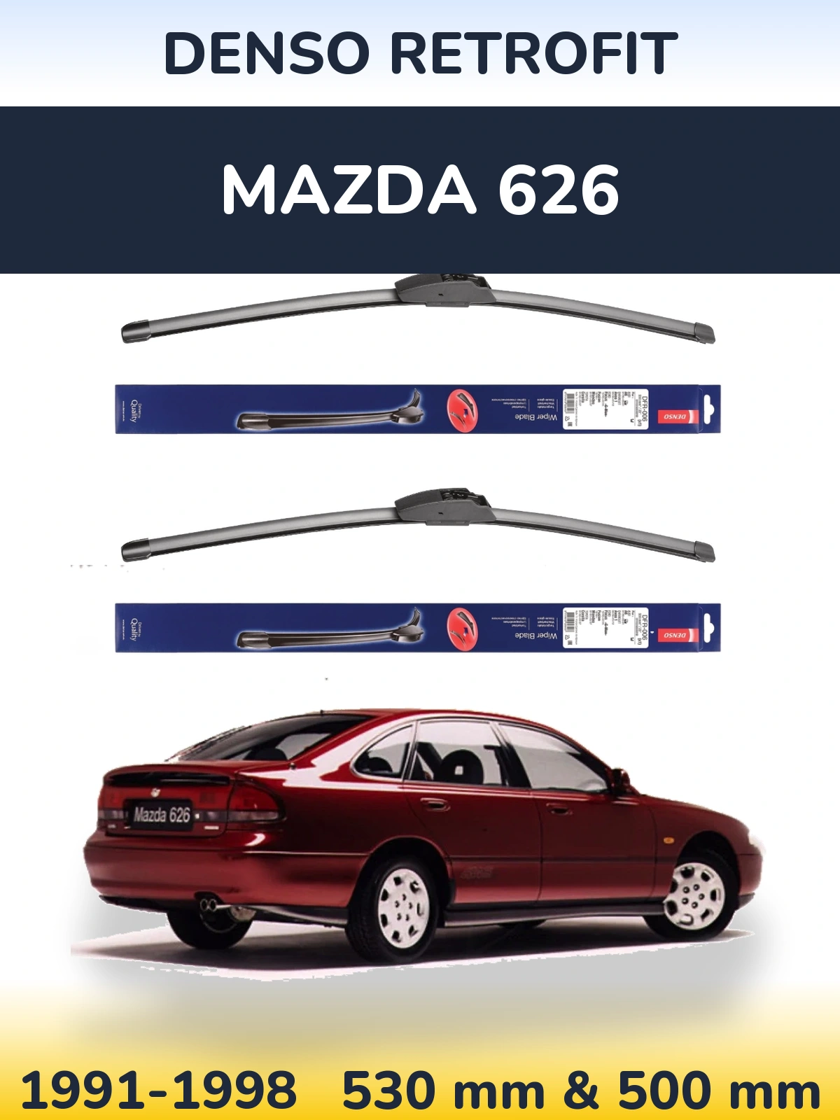 Front wiper blade set Denso Retrofit 530 & 500 mm for Mazda 626 1991-1998
