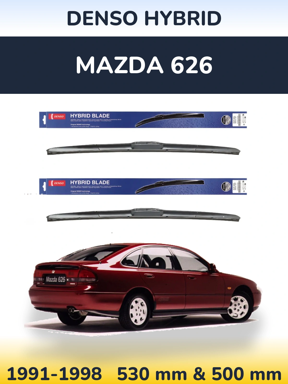 Komplet przednich wycieraczek Denso Hybrid 530 & 500 mm do Mazda 626 1991-1998
