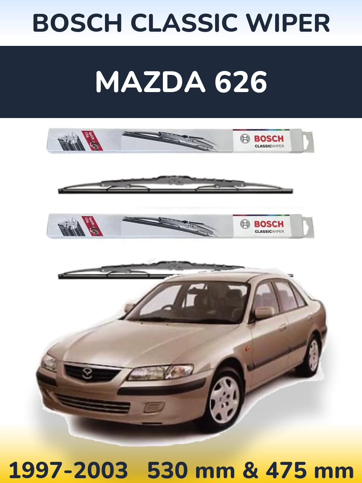 Komplet przednich wycieraczek BOSCH Classic Wiper 530 & 475 mm do Mazda 626 1997-2003