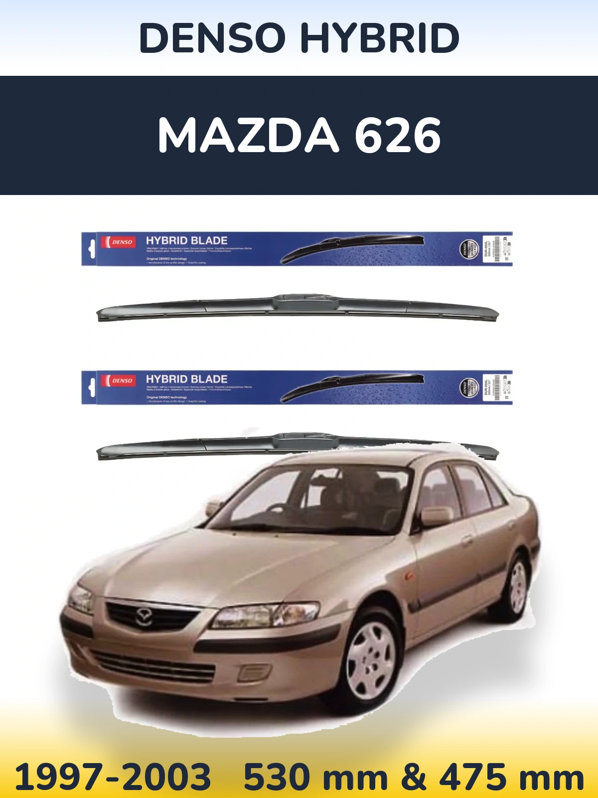 Komplet przednich wycieraczek Denso Hybrid 530 & 475 mm do Mazda 626 1997-2003