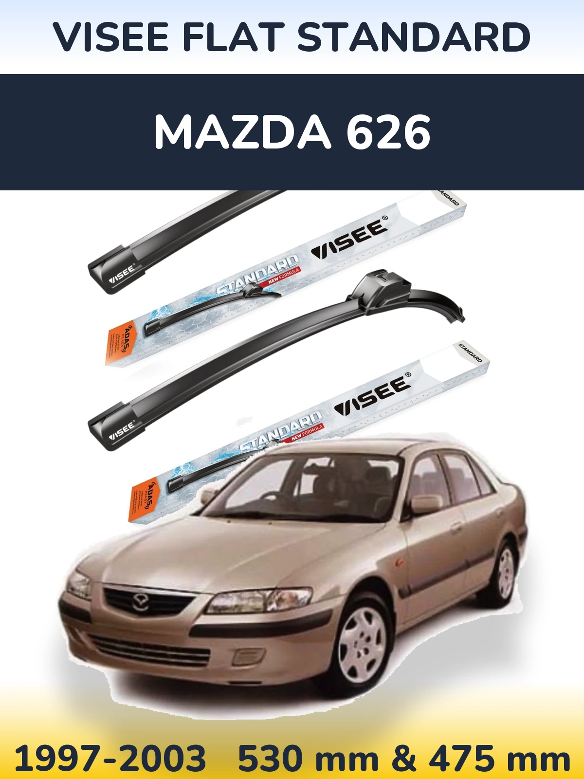 Komplet przednich wycieraczek VISEE FLAT STANDARD 530 & 475 mm do Mazda 626 1997-2003