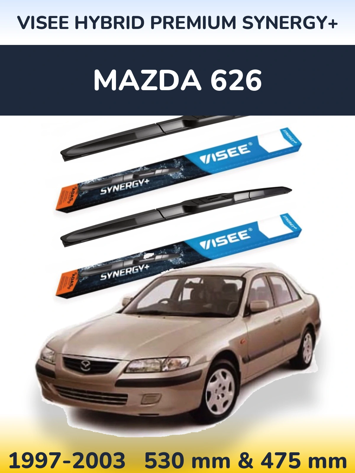 Komplet przednich wycieraczek VISEE HYBRID PREMIUM SYNERGY+ 530 & 475 mm do Mazda 626 1997-2003