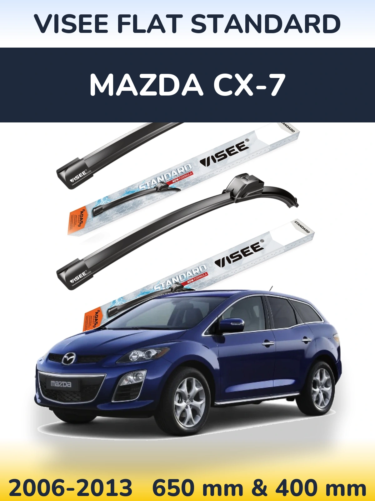 Komplet przednich wycieraczek VISEE FLAT STANDARD 650 & 400 mm do Mazda CX-7 2006-2013