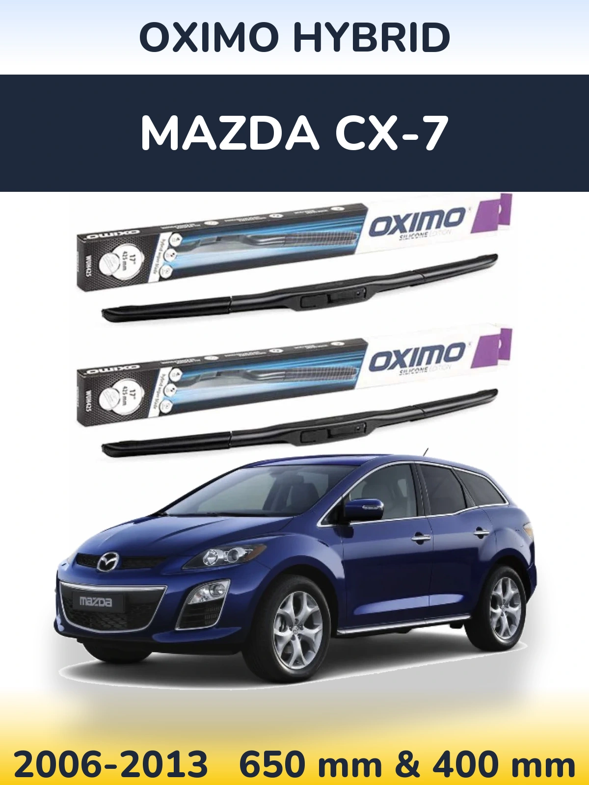 Комплект передних дворников Oximo Hybrid 650 & 400 мм для Mazda CX-7 2006-2013