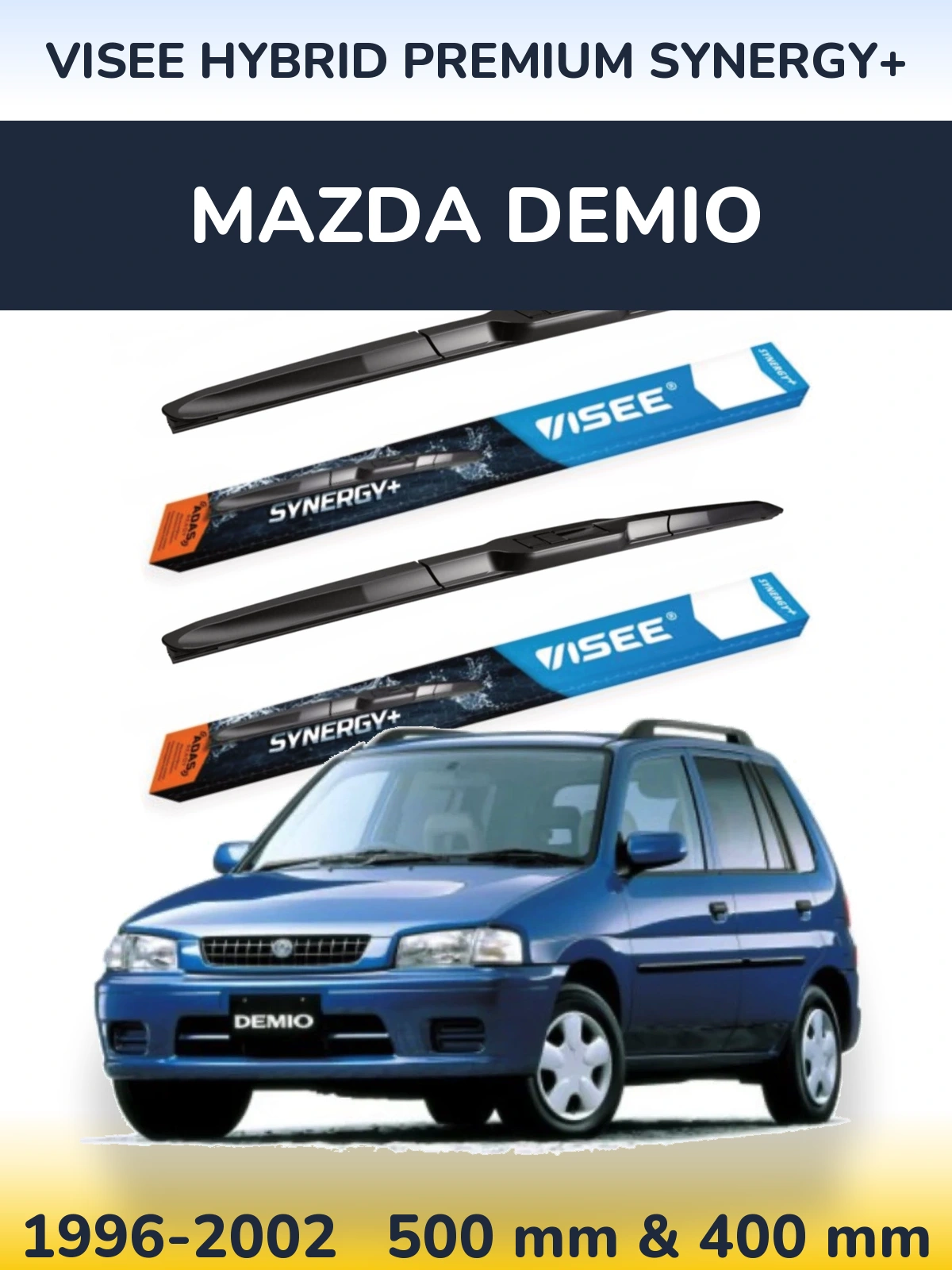 Komplet przednich wycieraczek VISEE HYBRID PREMIUM SYNERGY+ 500 & 400 mm do Mazda Demio 1996-2002