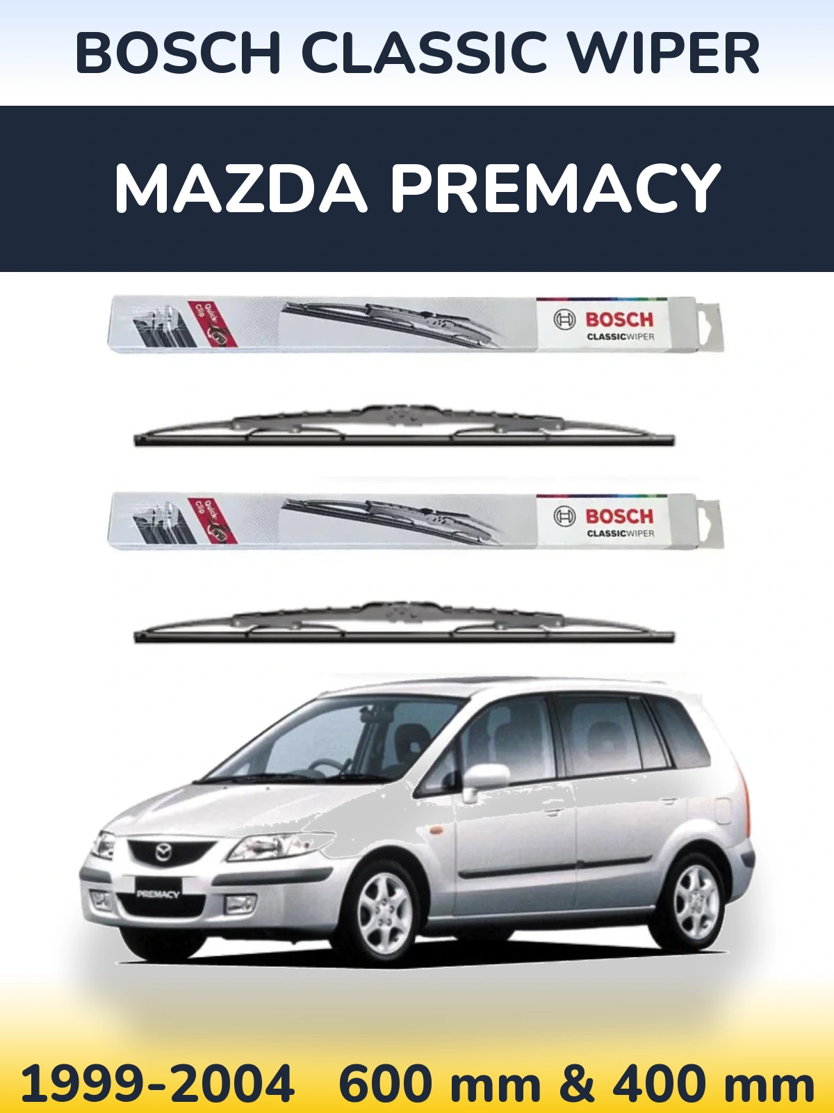 Комплект передних дворников BOSCH Classic Wiper 600 & 400 мм для Mazda Premacy 1999-2004