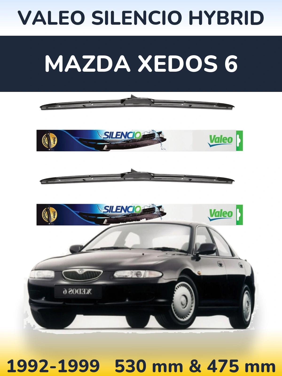 Komplet przednich wycieraczek Valeo Silencio Hybrid 530 & 475 mm do Mazda Xedos 6 1992-1999