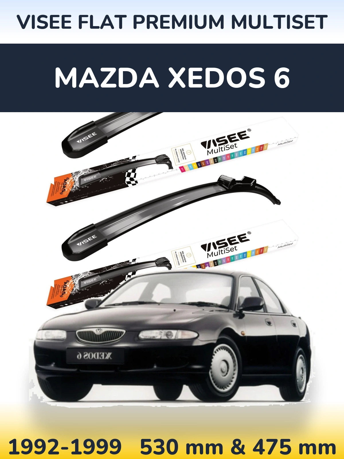 Komplet przednich wycieraczek VISEE FLAT PREMIUM MultiSet 530 & 475 mm do Mazda Xedos 6 1992-1999