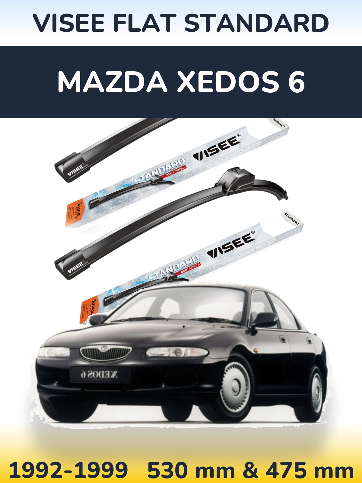 Komplet przednich wycieraczek VISEE FLAT STANDARD 530 & 475 mm do Mazda Xedos 6 1992-1999
