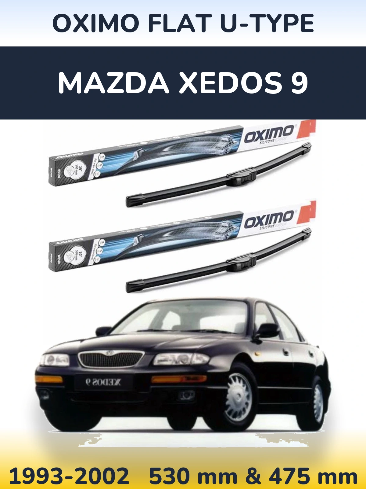 Комплект передних дворников Oximo Flat U-type 530 & 475 мм для Mazda Xedos 9 1993-2002