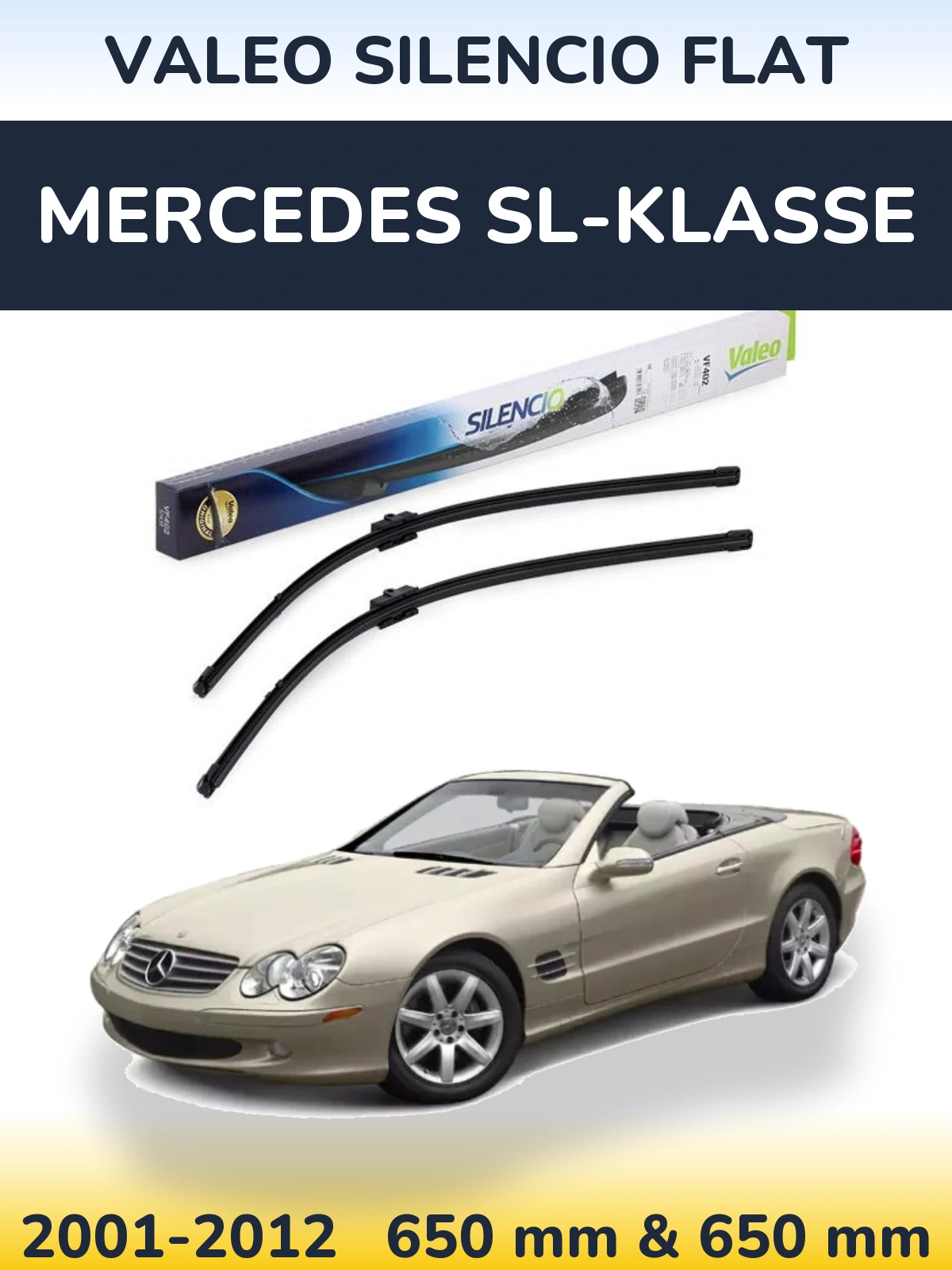 Komplet przednich wycieraczek Valeo Silencio Flat 650 & 650 mm do Mercedes SL-Klasse 2001-2012