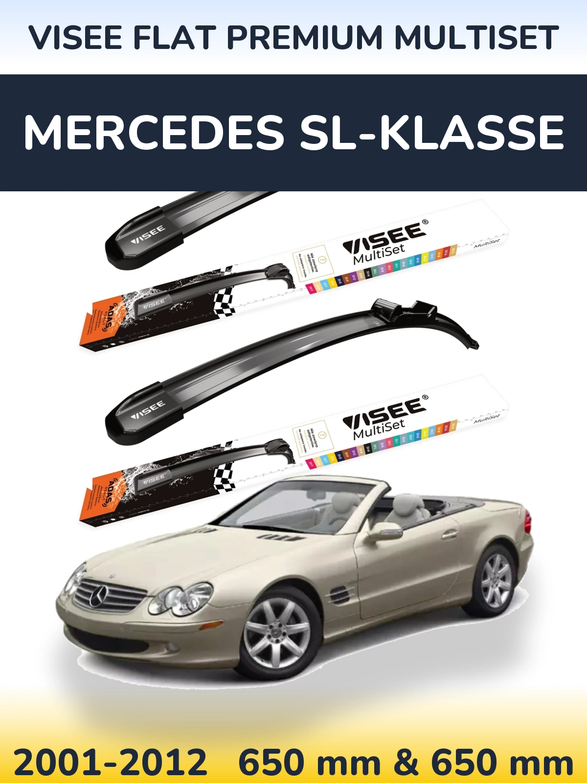 Комплект передних дворников VISEE FLAT PREMIUM MultiSet 650 & 650 мм для Mercedes SL-Klasse 2001-2012
