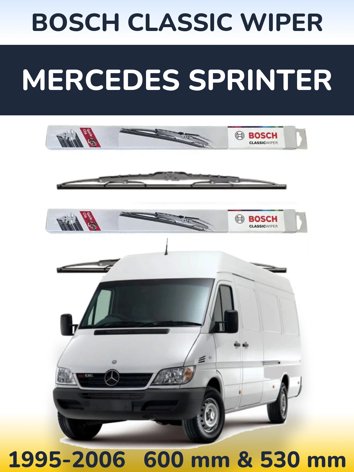 Komplet przednich wycieraczek BOSCH Classic Wiper 600 & 530 mm do Mercedes Sprinter 1995-2006