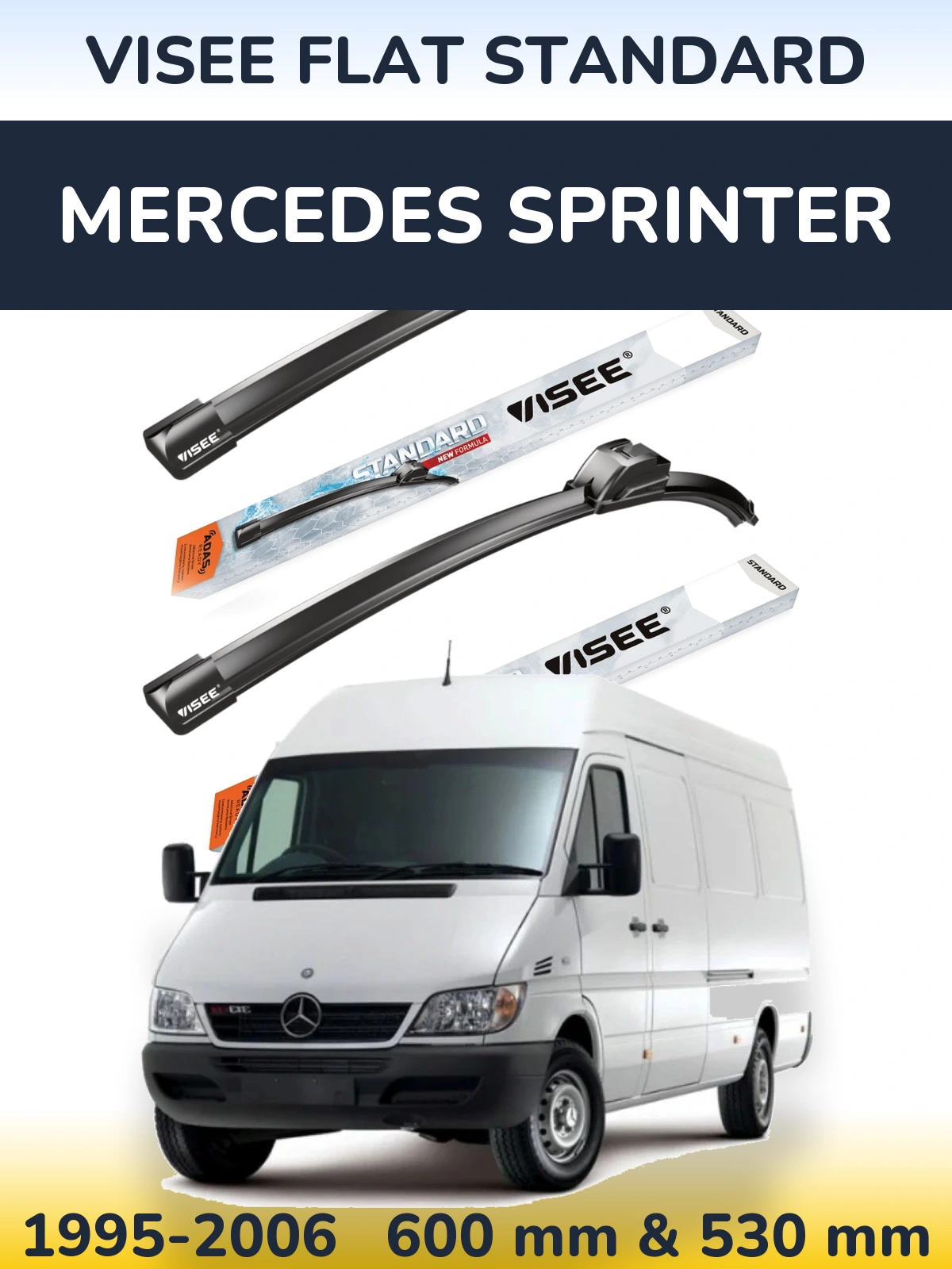 Front wiper blade set VISEE FLAT STANDARD 600 & 530 mm for Mercedes Sprinter 1995-2006