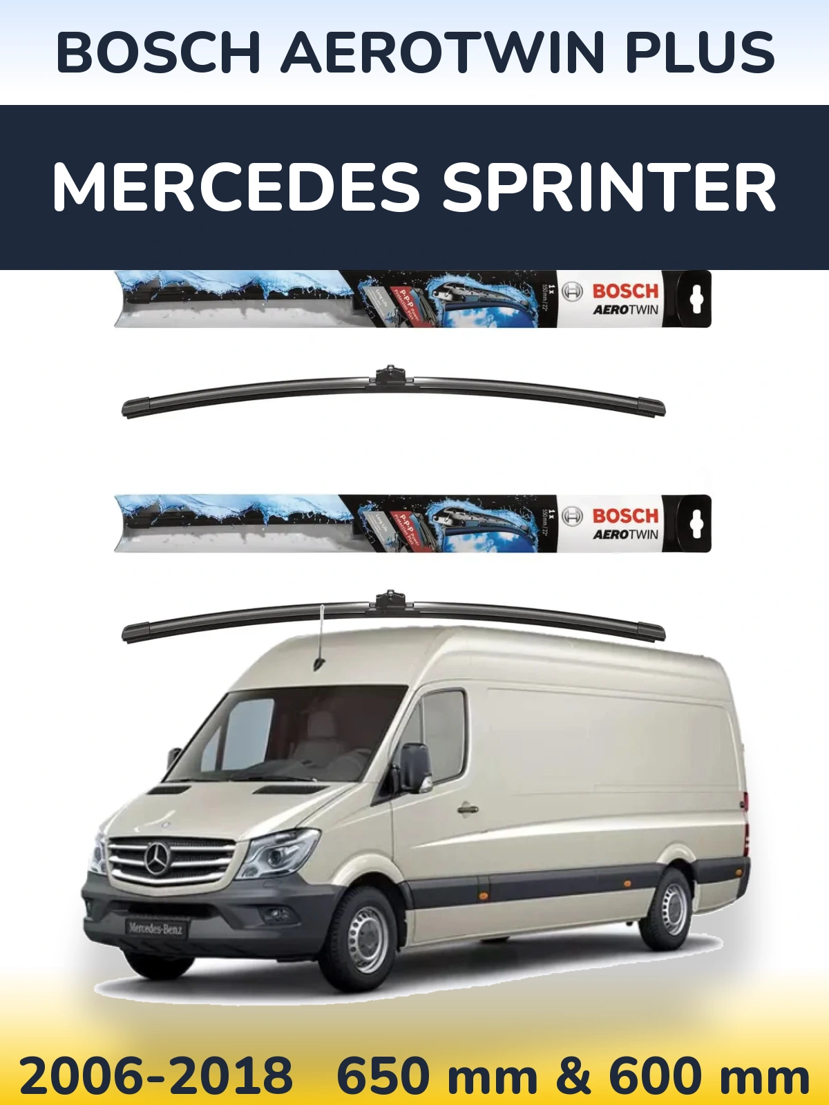 Komplet przednich wycieraczek BOSCH AeroTwin Plus 650 & 600 mm do Mercedes Sprinter 2006-2018