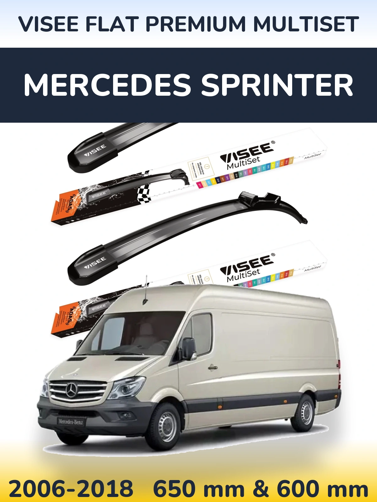 Komplet przednich wycieraczek VISEE FLAT PREMIUM MultiSet 650 & 600 mm do Mercedes Sprinter 2006-2018