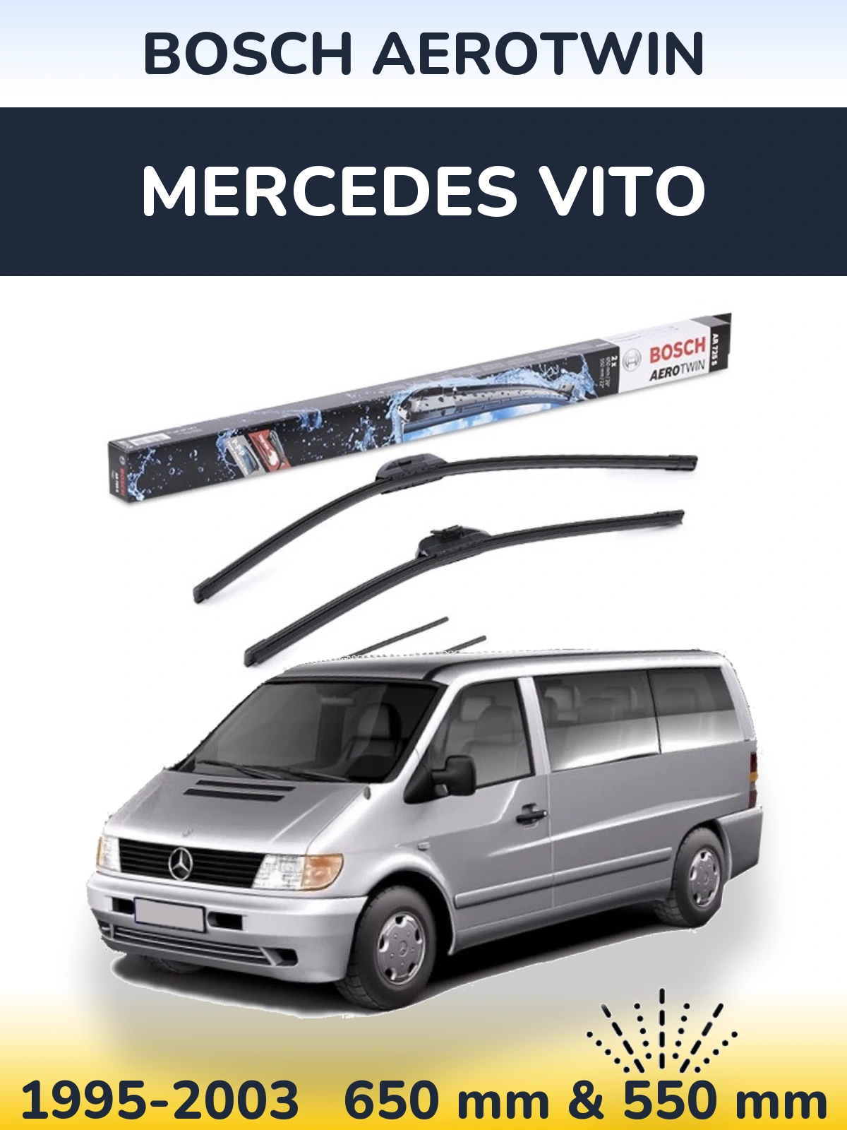 Комплект передних дворников BOSCH AeroTwin 650 & 550 мм для Mercedes Vito 1995-2003