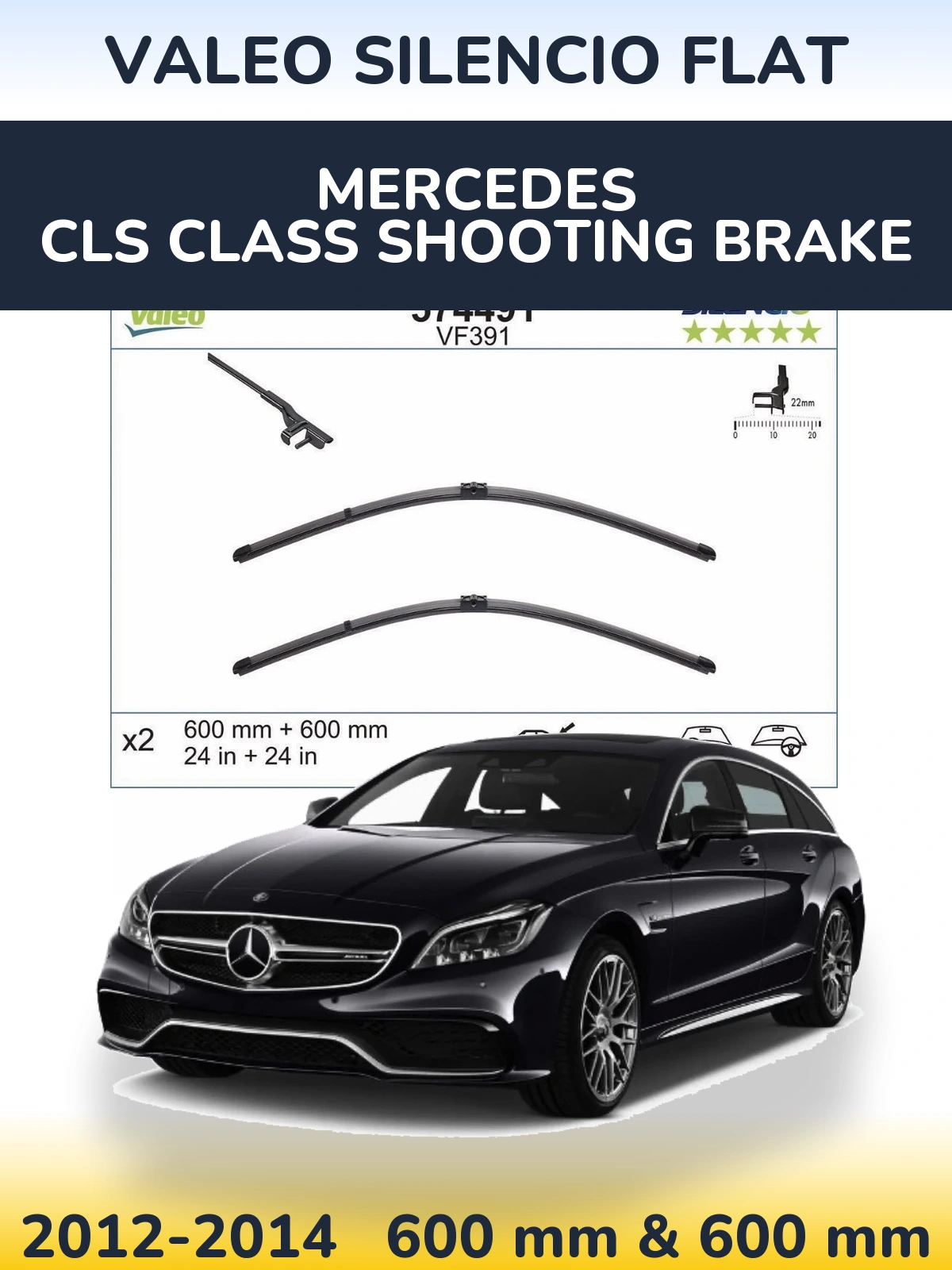 Комплект передних дворников Valeo Silencio Flat 600 & 600 мм для Mercedes CLS Class Shooting Brake 2012-2014