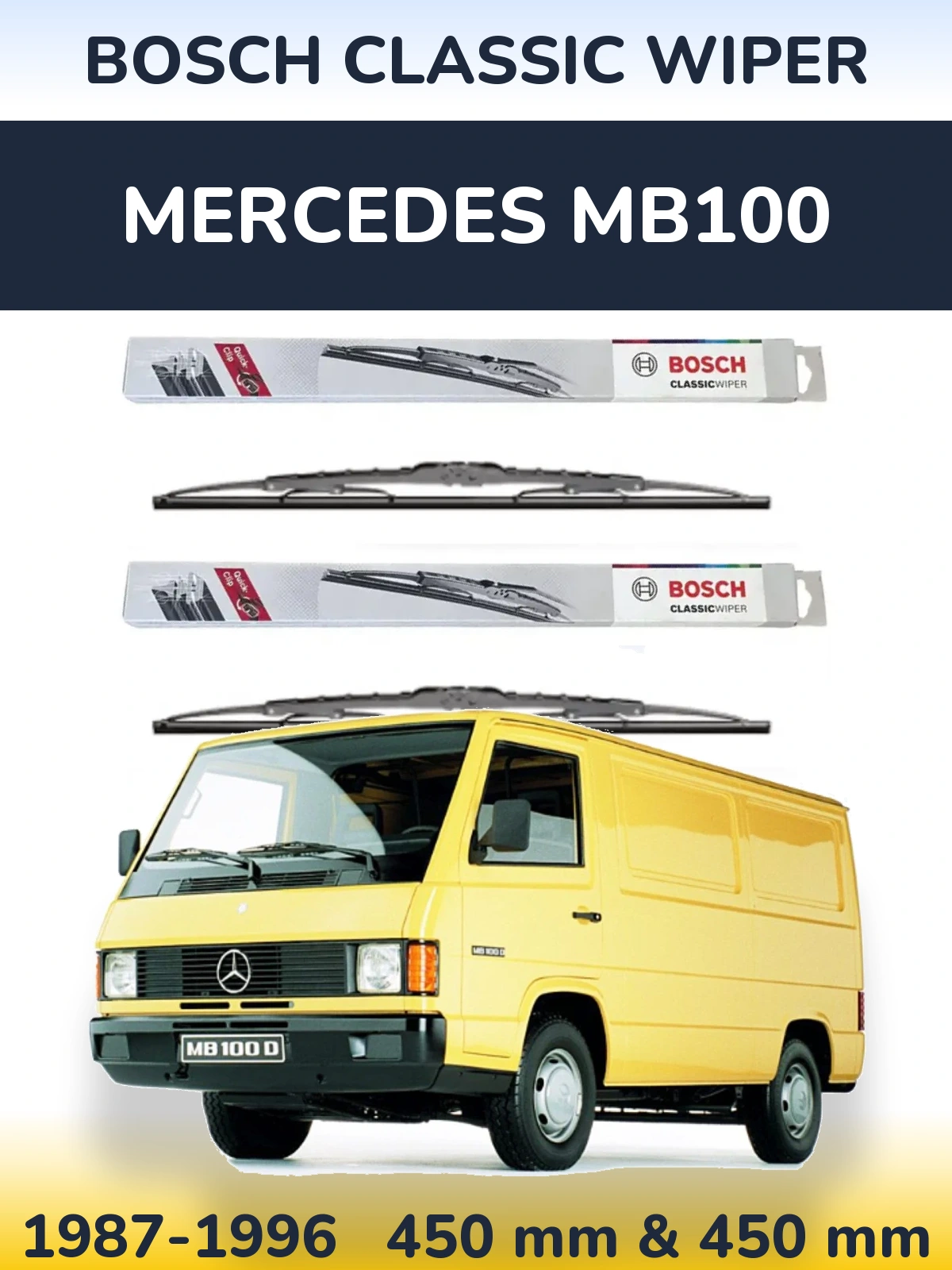 Комплект передних дворников BOSCH Classic Wiper 450 & 450 мм для Mercedes MB100 1987-1996