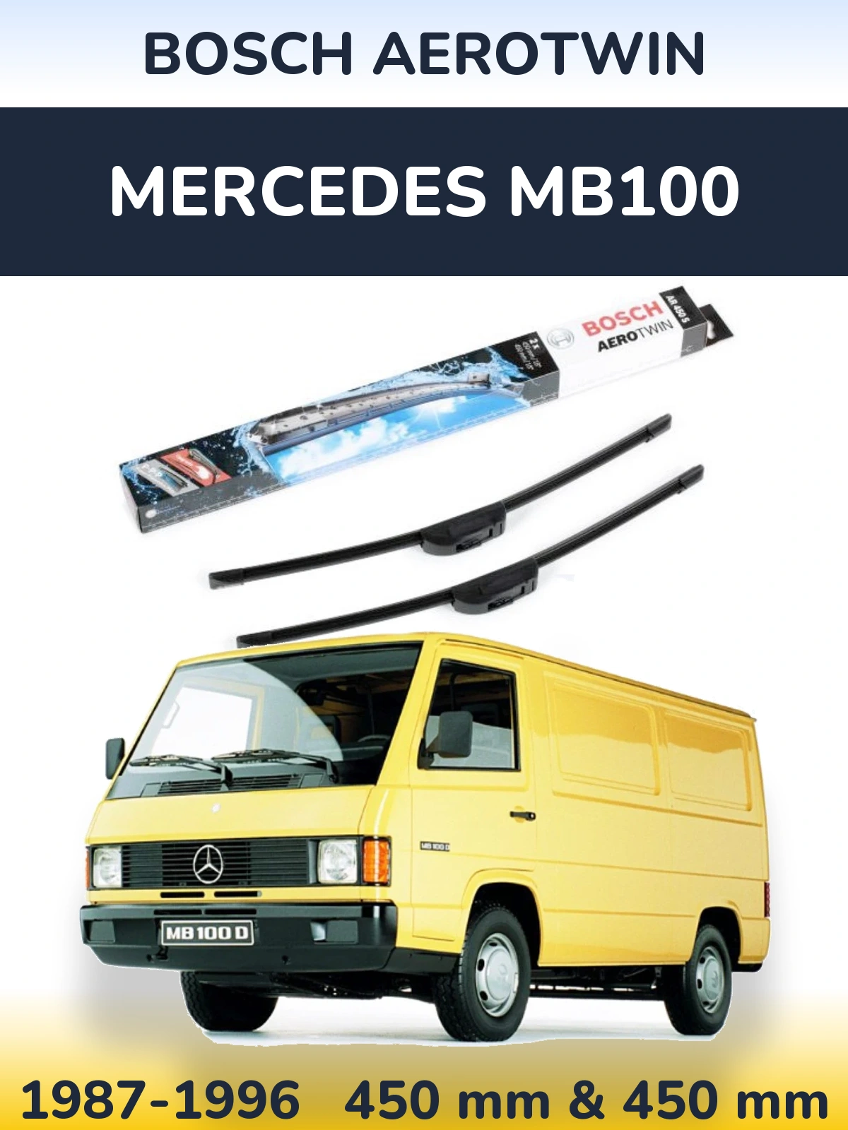 Комплект передних дворников BOSCH AeroTwin 450 & 450 мм для Mercedes MB100 1987-1996