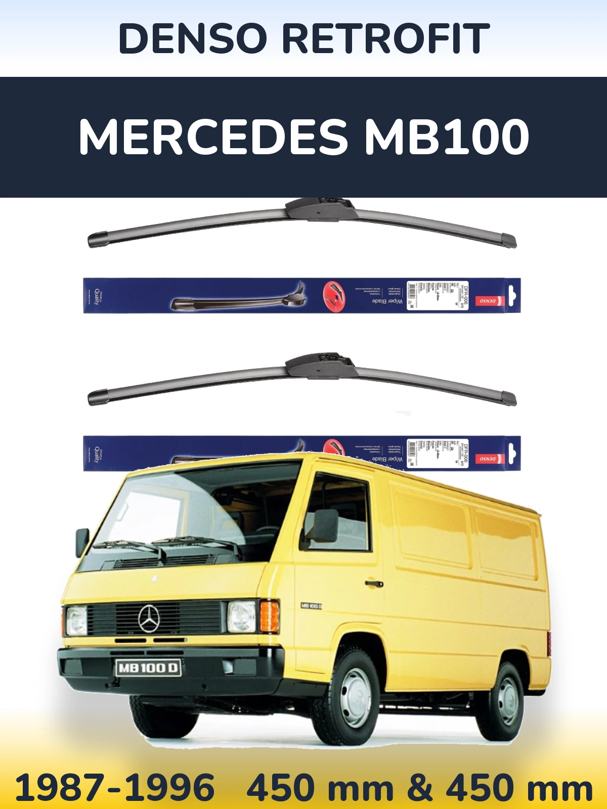 Komplet przednich wycieraczek Denso Retrofit 450 & 450 mm do Mercedes MB100 1987-1996