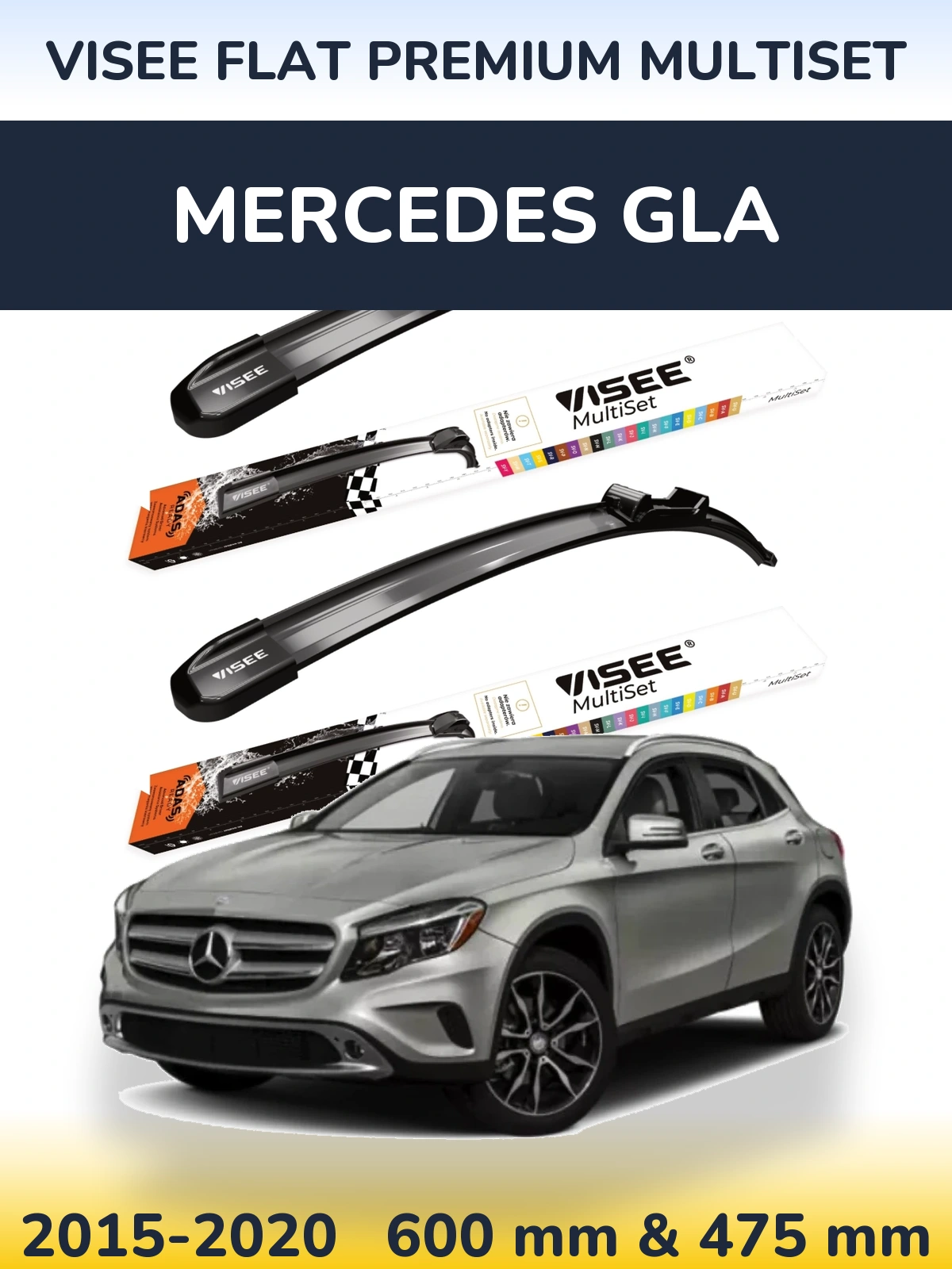 Komplet przednich wycieraczek VISEE FLAT PREMIUM MultiSet 600 & 475 mm do Mercedes GLA 2015-2020