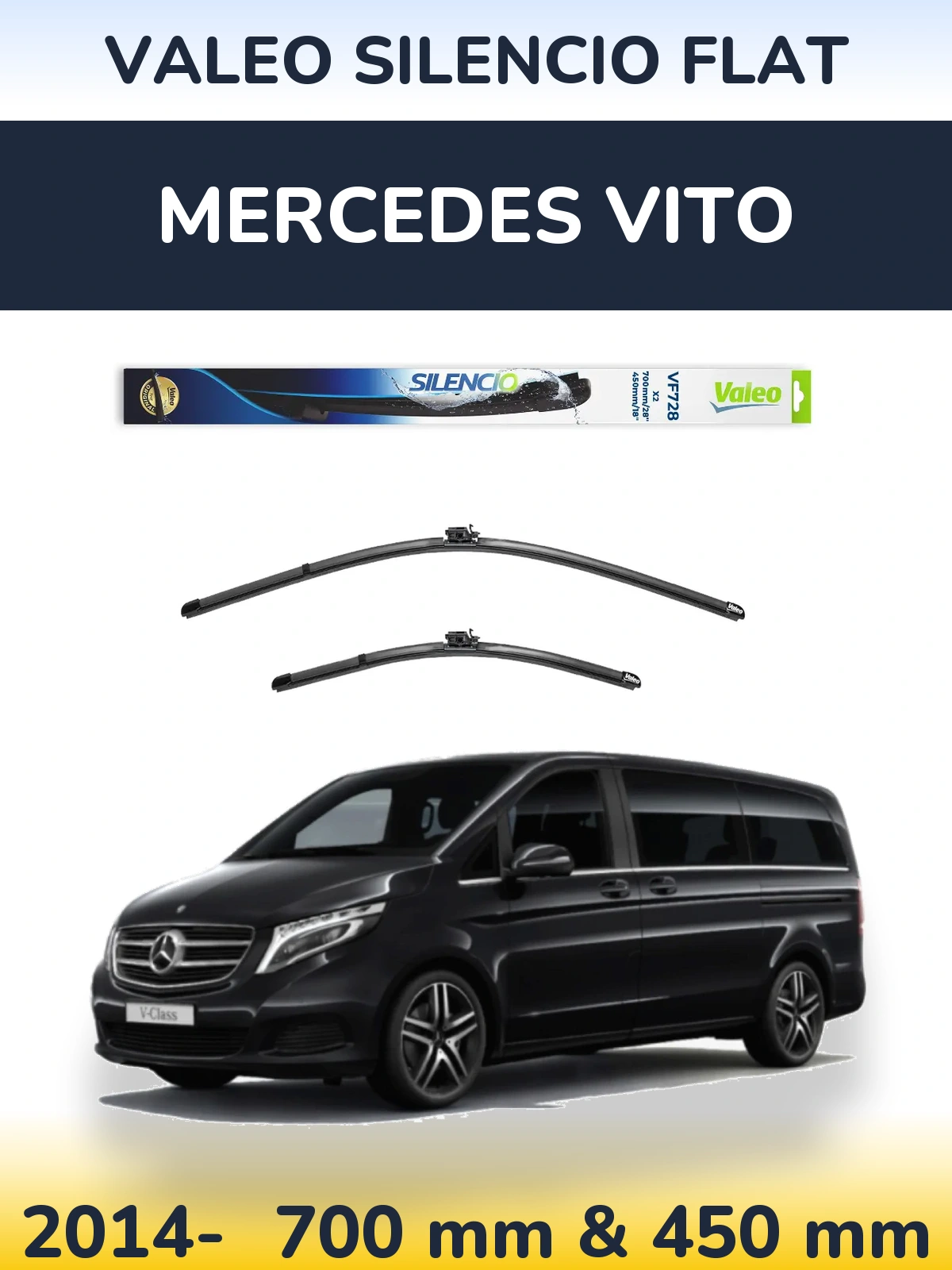 Komplet przednich wycieraczek Valeo Silencio Flat 700 & 450 mm do Mercedes Vito 2014-2026