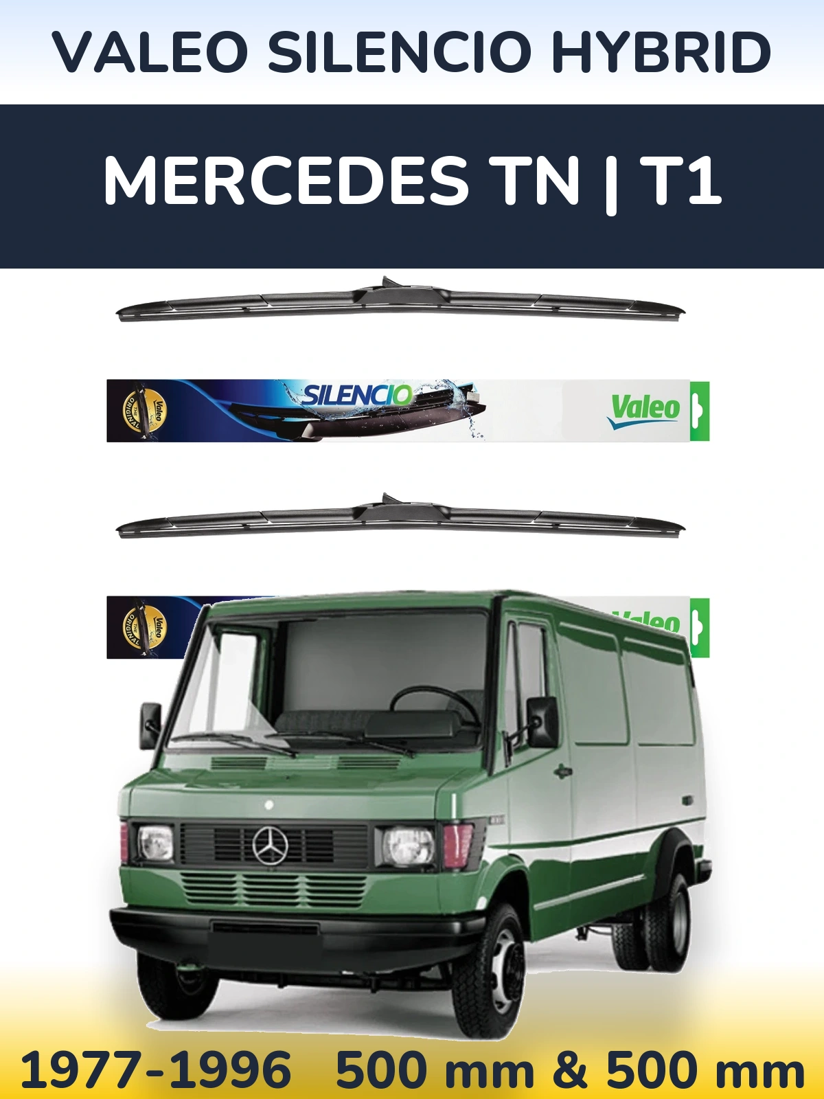 Комплект передних дворников Valeo Silencio Hybrid 500 & 500 мм для Mercedes TN | T1 1977-1996