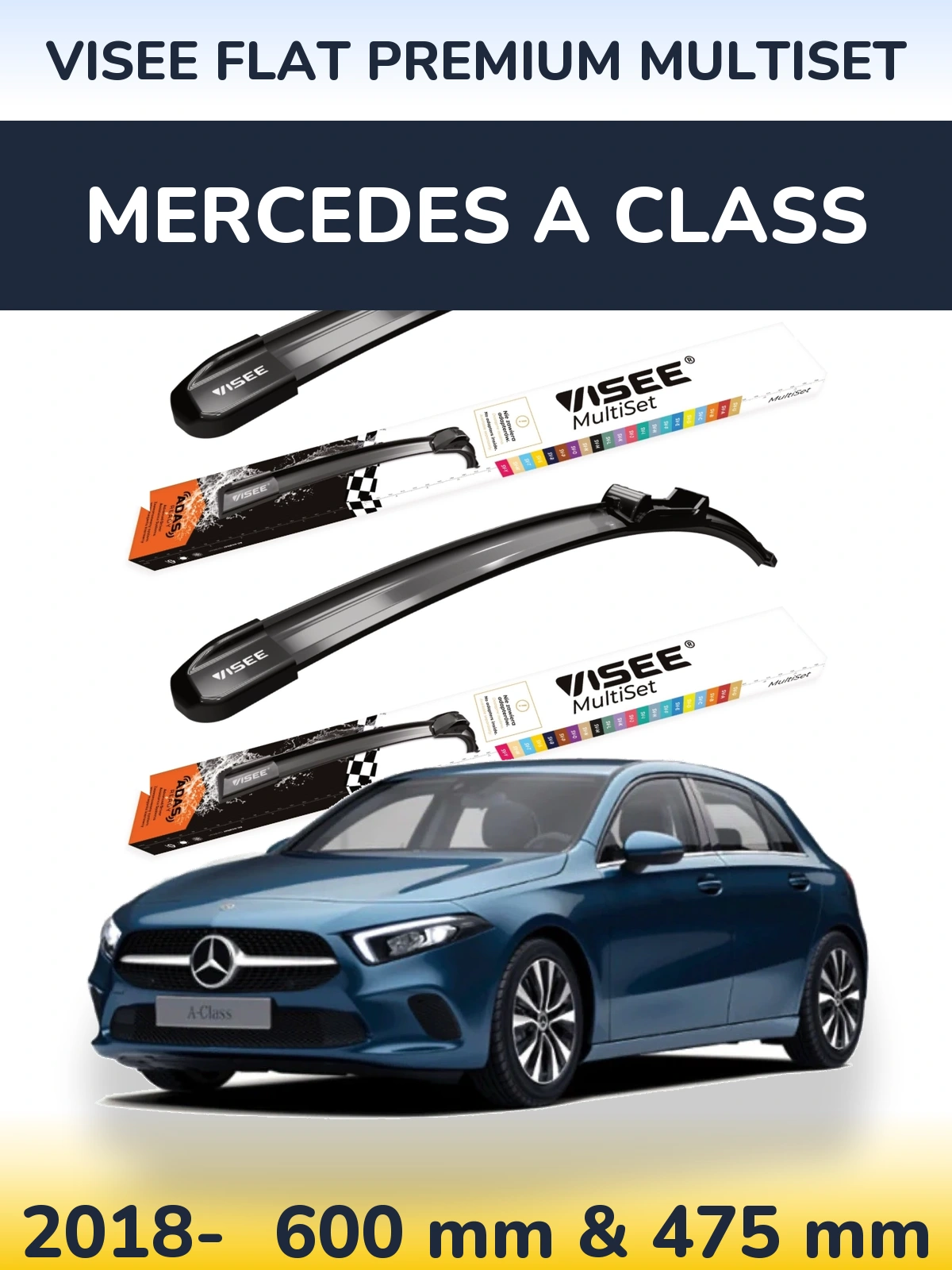 Komplet przednich wycieraczek VISEE FLAT PREMIUM MultiSet 600 & 475 mm do Mercedes Klasa A 2018-2026