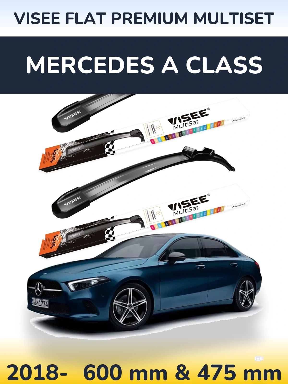Komplet przednich wycieraczek VISEE FLAT PREMIUM MultiSet 600 & 475 mm do Mercedes Klasa A 2018-2026