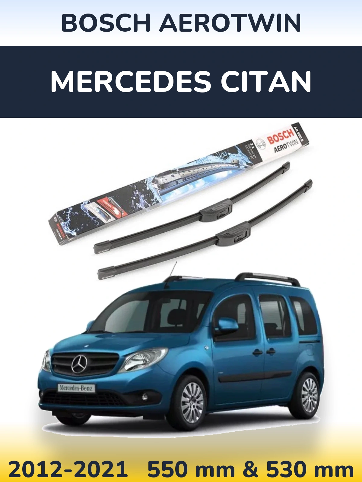 Komplet przednich wycieraczek BOSCH AeroTwin 550 & 530 mm do Mercedes Citan 2012-2021