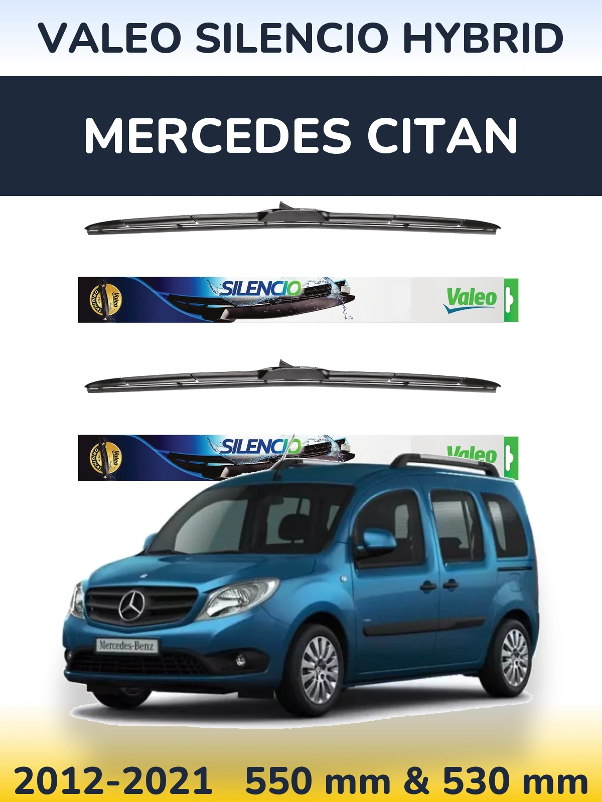 Комплект передних дворников Valeo Silencio Hybrid 550 & 530 мм для Mercedes Citan 2012-2021