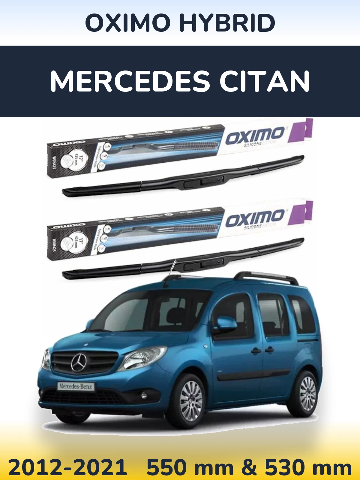 Комплект передних дворников Oximo Hybrid 550 & 530 мм для Mercedes Citan 2012-2021